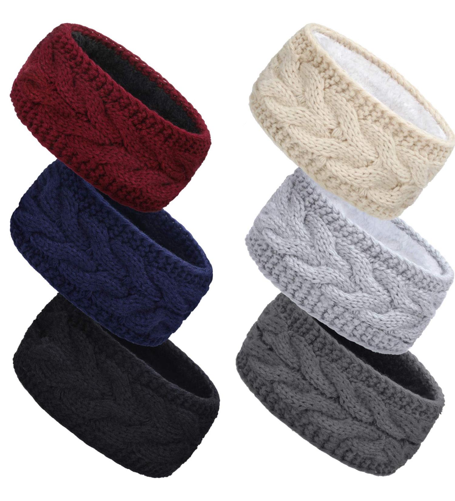 Fleece Lined Winter Cable Knit Headband Set - 6 Pieces | Classic Colors for Christmas & Valentines Day - Buy Online on GoSupps.com