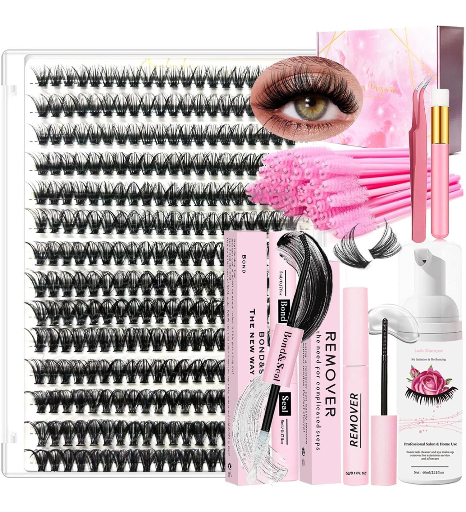 DIY Lash Extension Kit Cluster Lashes 280 Pcs 9-16mm 40D Individual Lashes Clusters with Lash Bond and Seal Glue Remover Tweezers Lash Shampoo Cleansing Brush Lash Brush - Buy Online on GoSupps.com