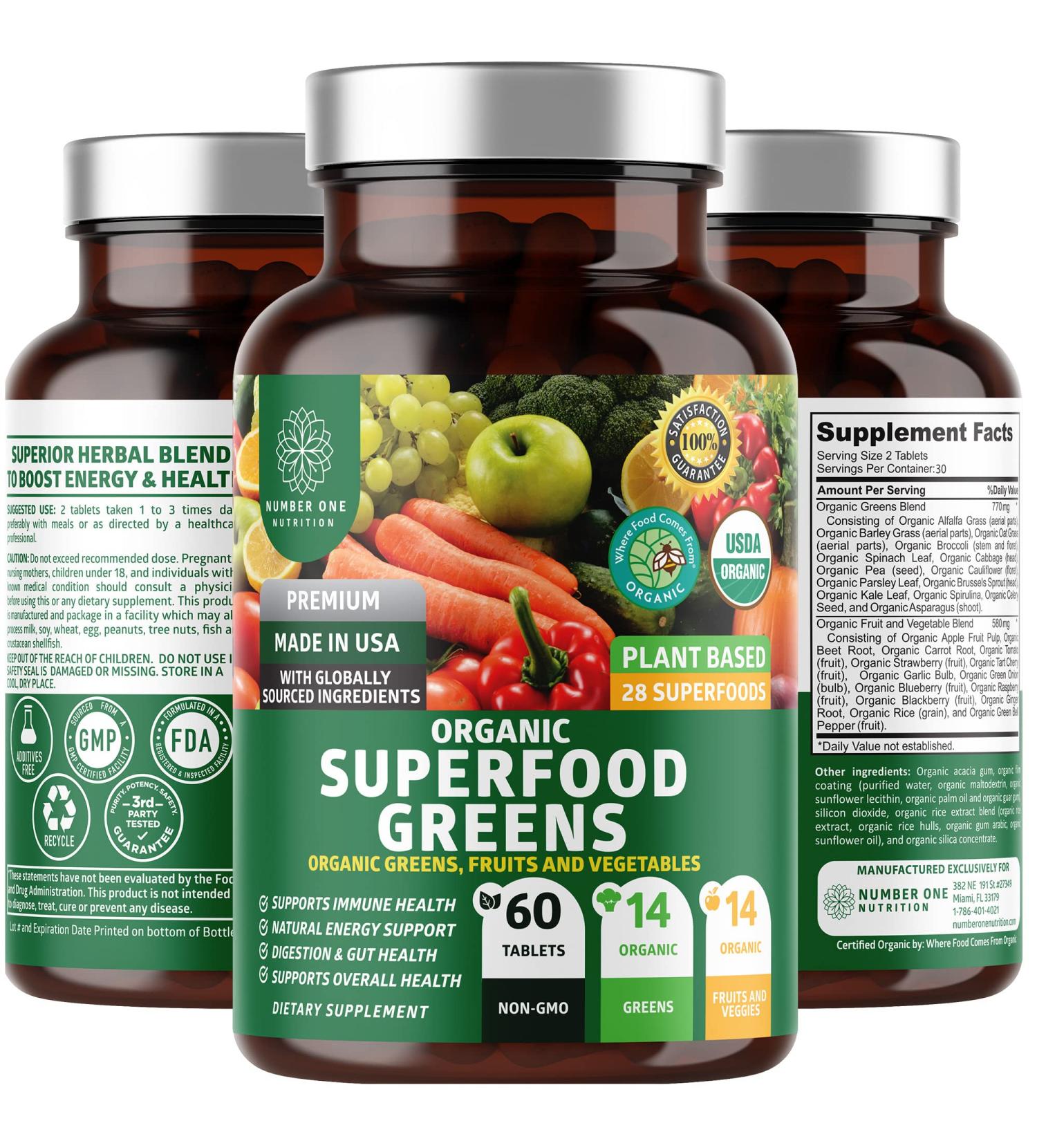 N1N Premium Organic Superfood Greens - 28 Powerful Ingredients for Energy, Immunity, and Gut Health - Made in USA - 60 Ct - Buy Online on GoSupps.com