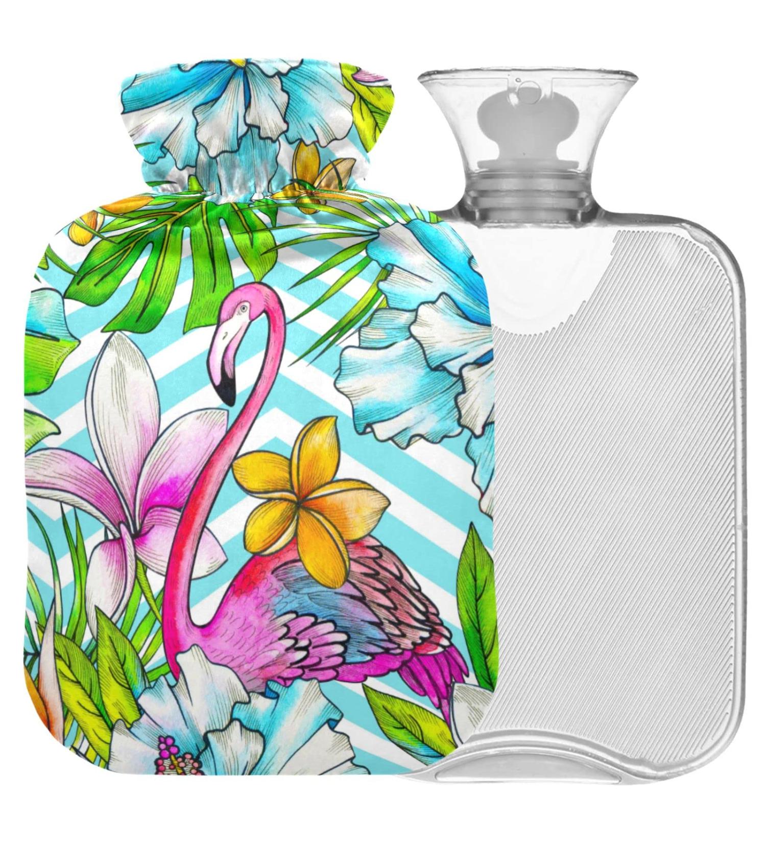 Naanle 2L Hot Water Bottle with Hawaii Flamingo Cover - Pain Relief for Back Hands & Feet | Heat & Cold Therapy - Buy Online on GoSupps.com