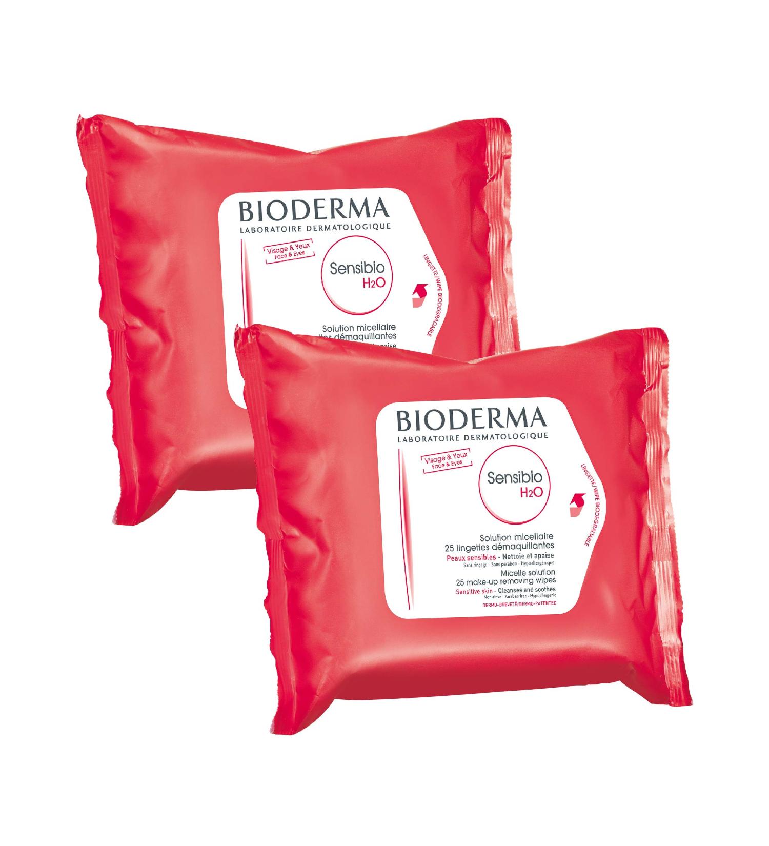 Bioderma Sensibio H2O Makeup Remover Wipes for Sensitive Skin 25 Count (Pack of 2) - Buy Online on GoSupps.com