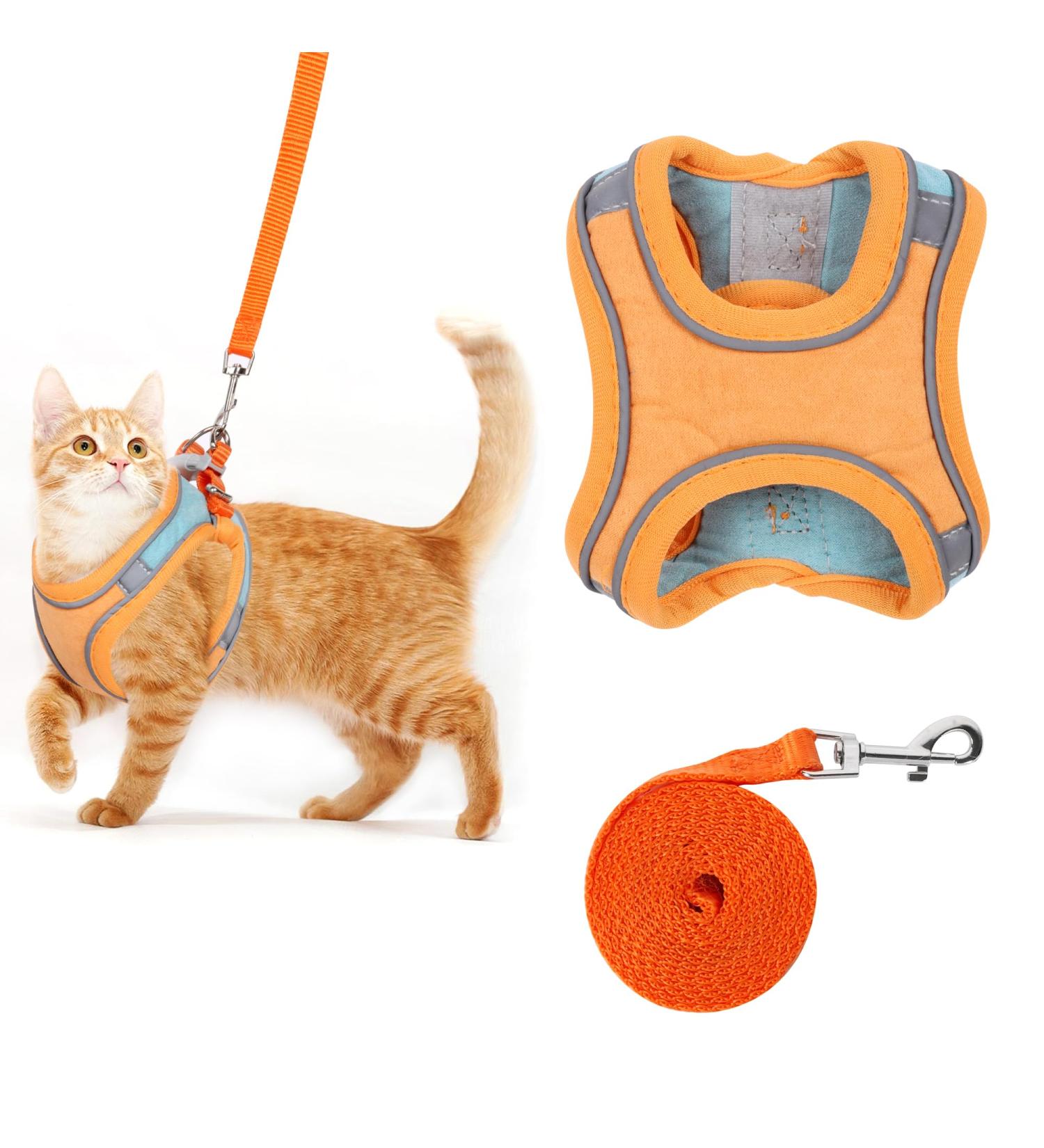 Kcysta Cat Harness and Lead Set Escape Proof Cat Vest Harness and Leash Set Adjustable Cat Harness Escape Proof with Reflective Strip for Outdoor Walking Training (Orange S) - Buy Online on GoSupps.com