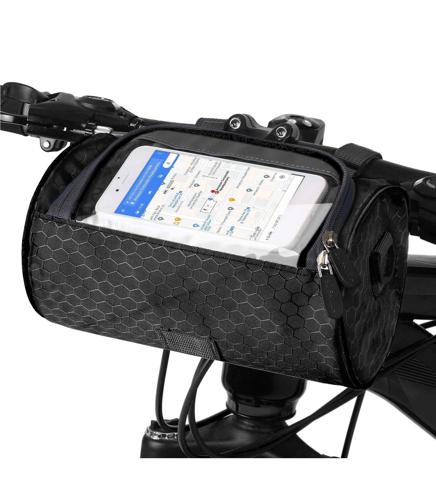 Waterproof Bike Handlebar Bag w/ Phone Holder & Shoulder Strap | Transparent Touch Screen Pouch for Dirt, Road & Mountain Bikes | Black 8.6x4.9 - Buy Online on GoSupps.com