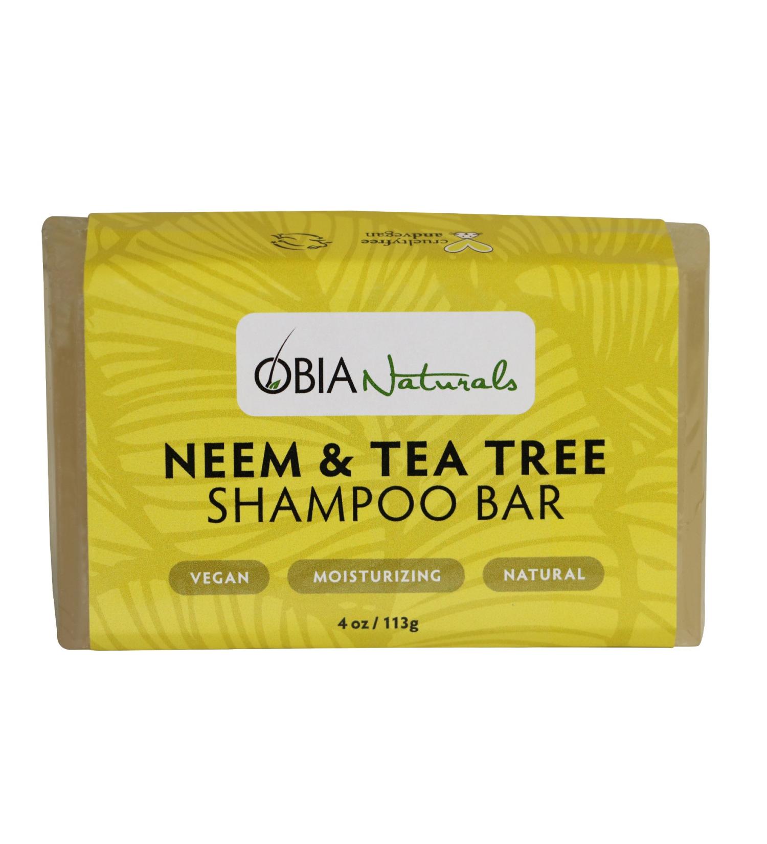 OBIA Naturals Neem Oil & Tea Tree Oil Solid Shampoo Bar for All Hair Types - Vegan Sulfate Free Silicone Free Paraben Free Phthalate Free Eco-Friendly Handmade in USA 4 oz