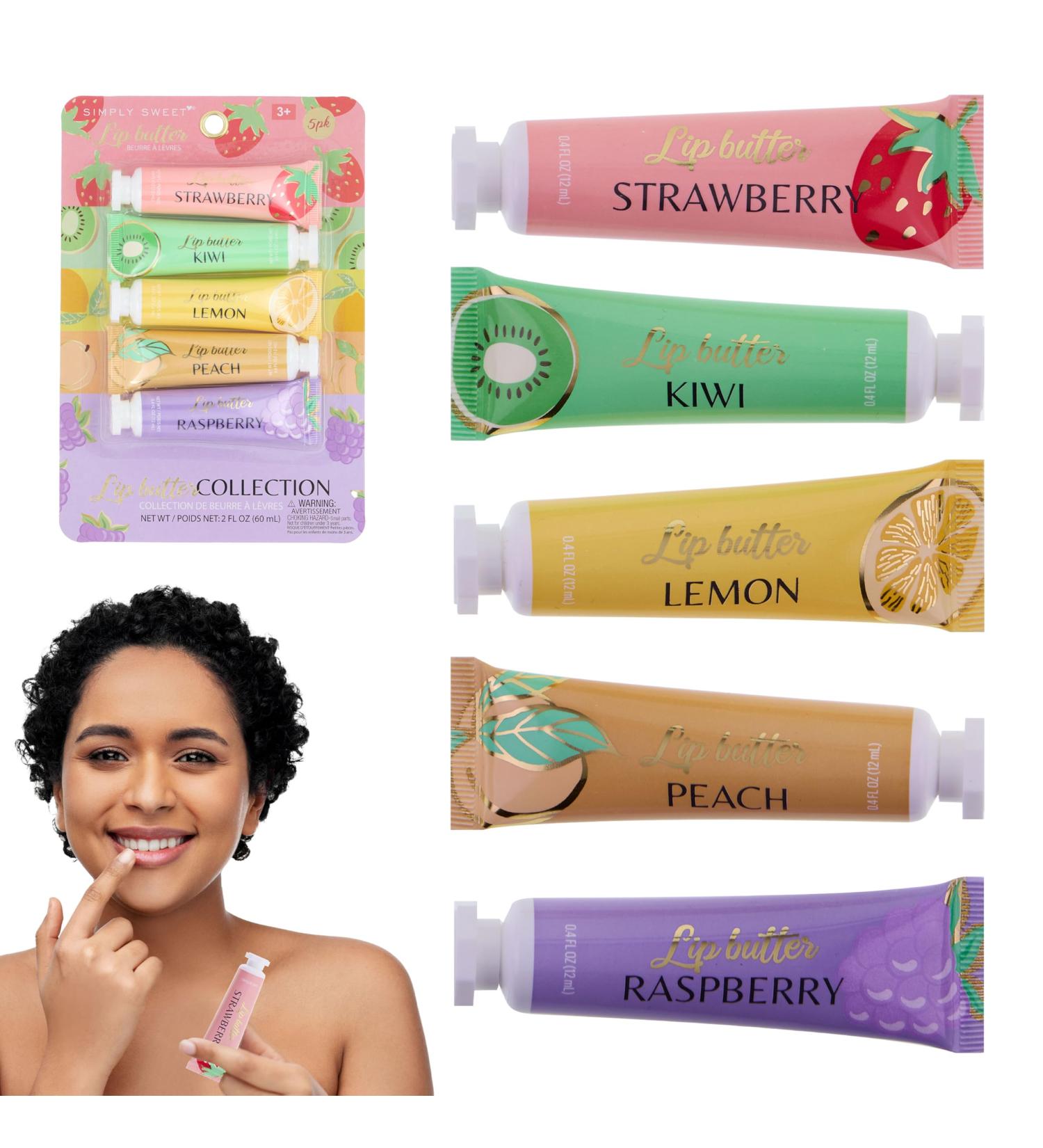 5pc Lip Butter Collection Simply Sweet Fruit Flavored Balm Set Moisturizing Squeeze Tube Everyday Care Repair Gift - Buy Online on GoSupps.com
