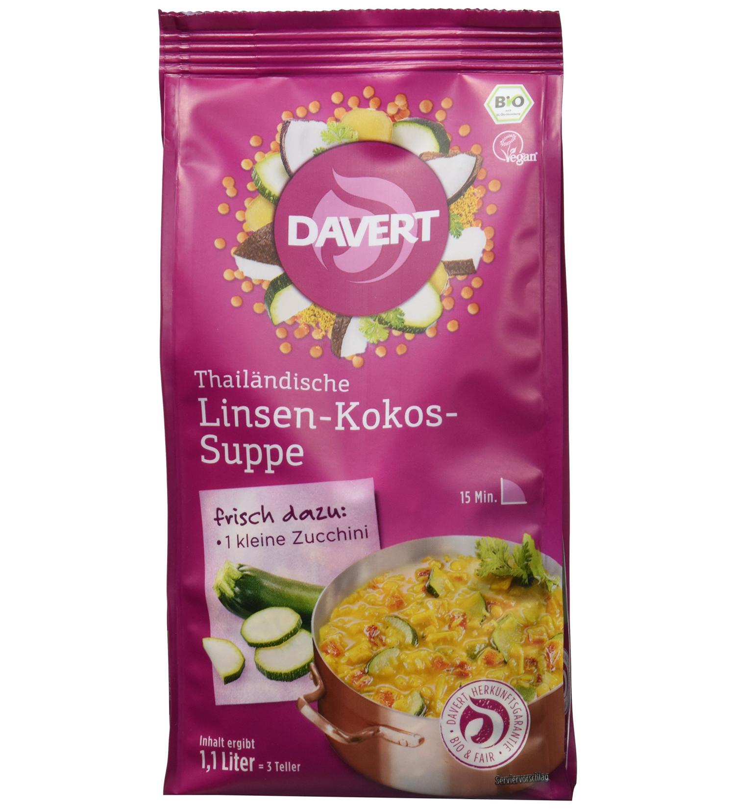 Davert Thai Lentil Coconut Soup - Organic Pack of 6 (6 x 170g) | International Shipping Available - Buy Online on GoSupps.com