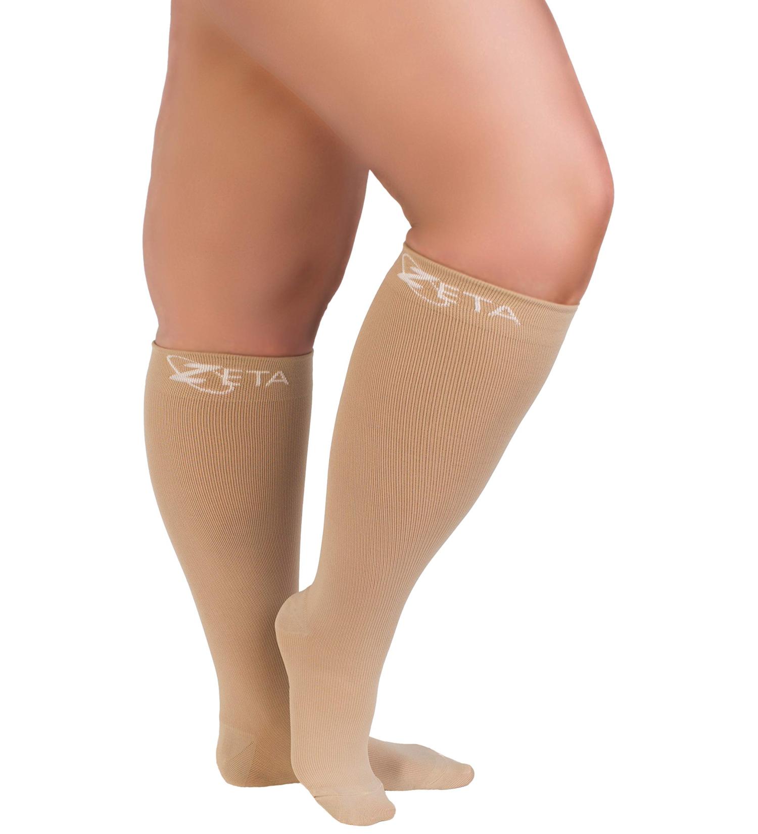 Zeta Wear Compression Stockings for Thick Calves - Comfortable 4XL Support Prevents Swelling & Pain - Beige - Buy Online on GoSupps.com