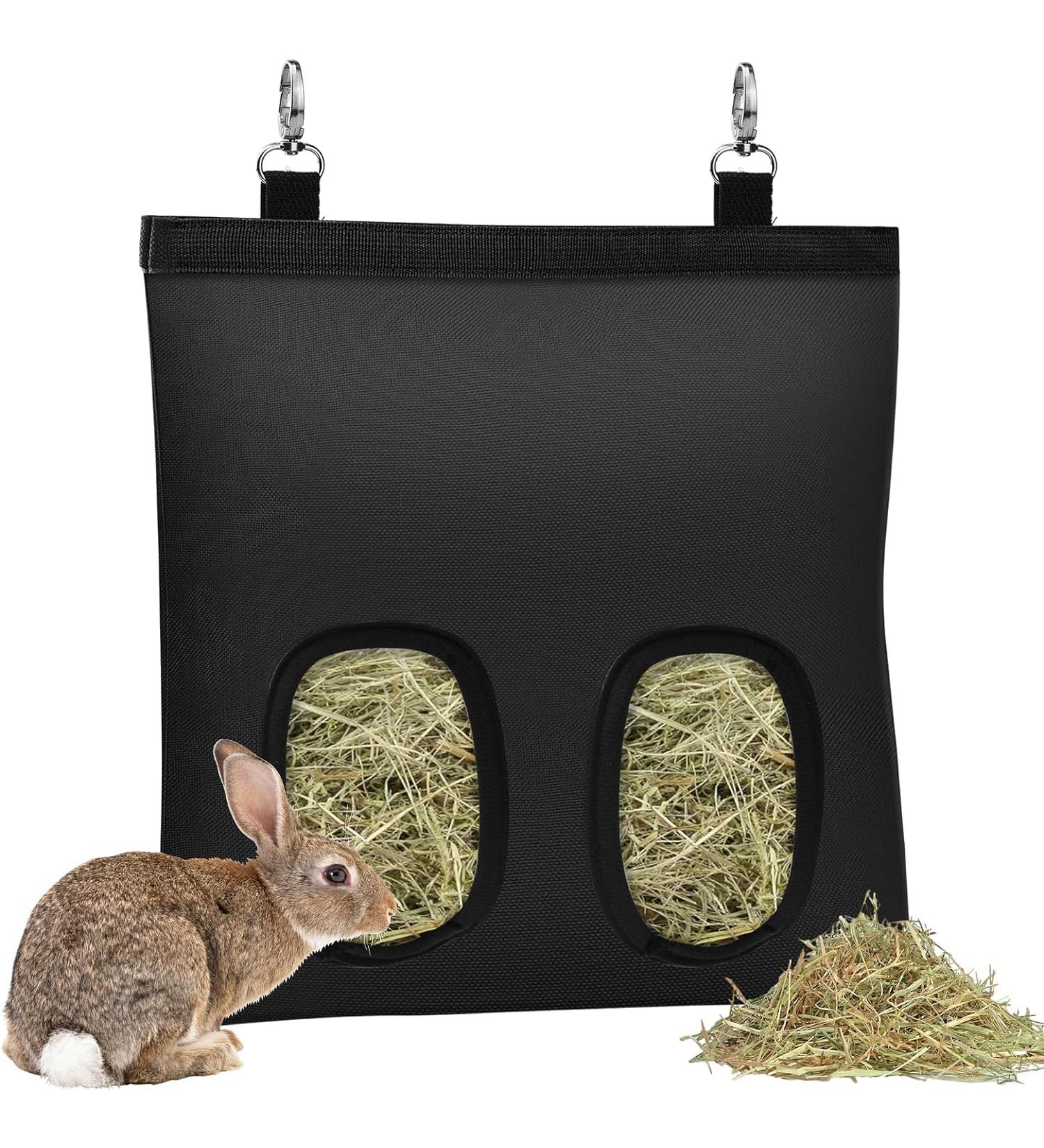 Voarge Rabbit Hay Feeder Bag Hanging Feeder Sack Nylon Hanging Hay Pouch Holder Rack Manger Dispenser Feeding Sack Suitable for Guinea Pigs/Chinchillas/Hamsters/Small Hay-eating Pets (Black) - Buy Online on GoSupps.com