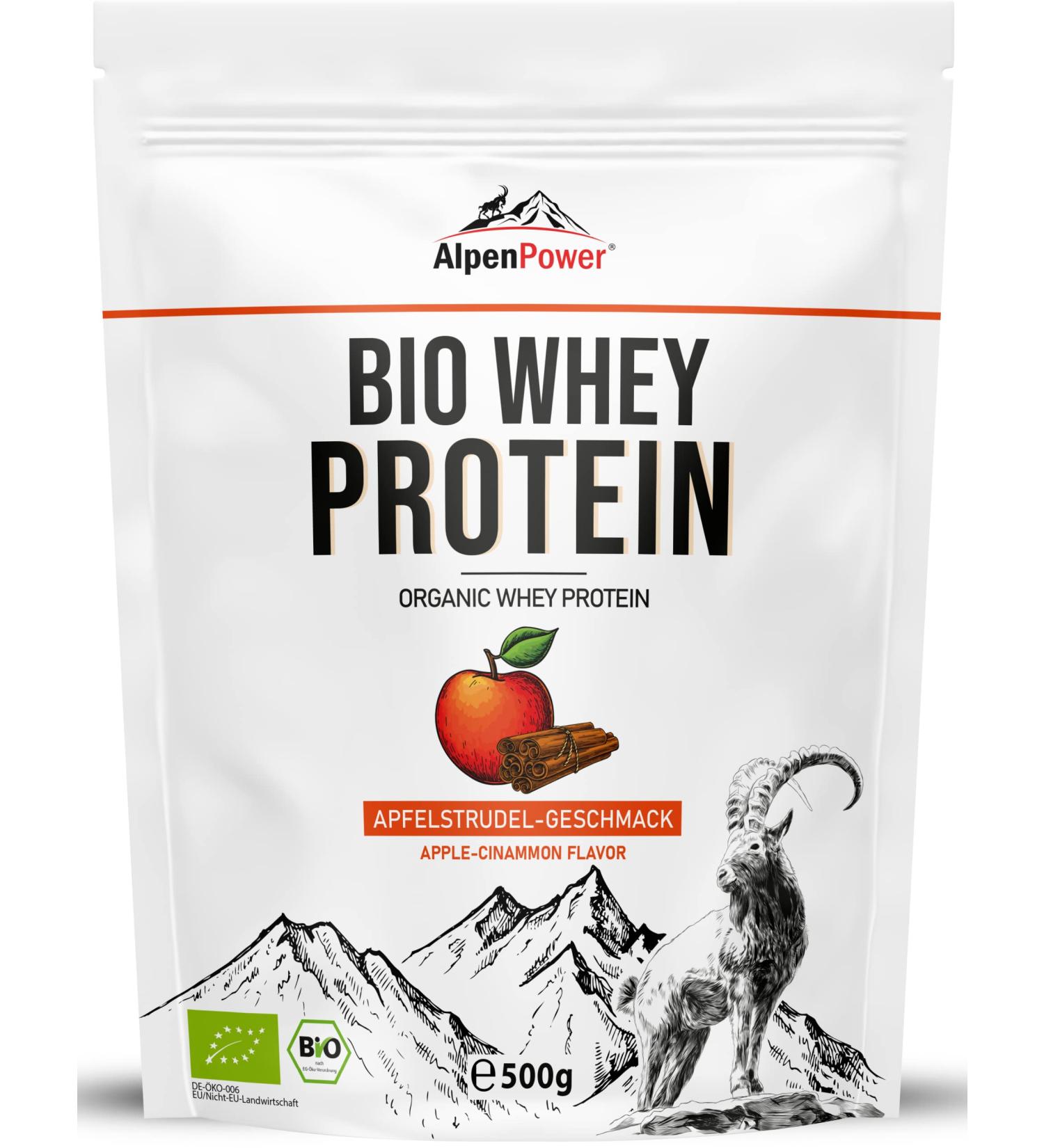 Alpenpower Bio Whey Protein Apple Strudel 500g - 100% Natural CFM Protein Powder with Organic Alpine Milk - No Additives - Buy Online on GoSupps.com