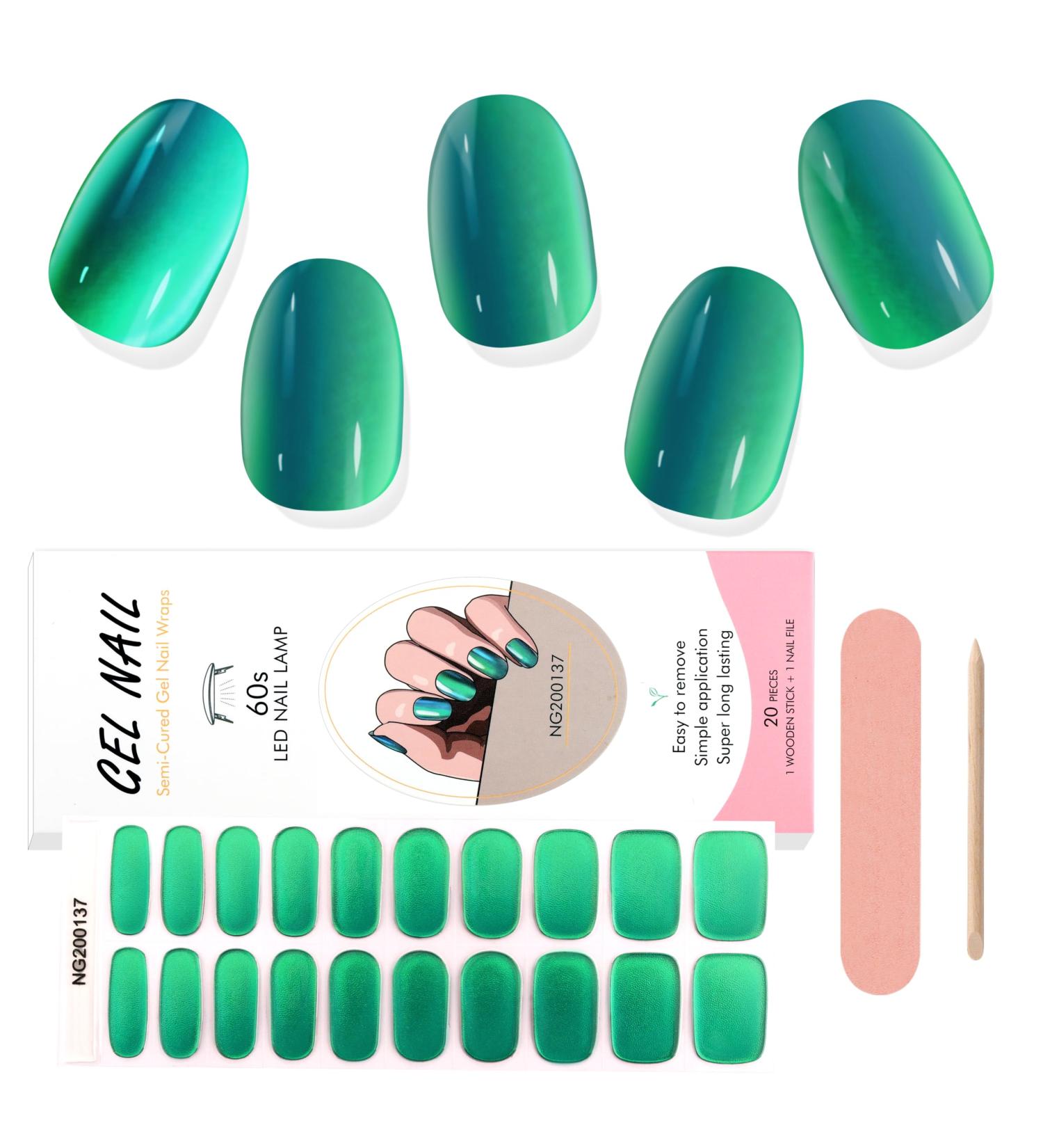 EBANKU 20PCS Semi Cured Gel Nail Strips with Nail File - Full Wraps Adhesive Gel Nail Stickers | UV/LED Lamp Required - Buy Online on GoSupps.com