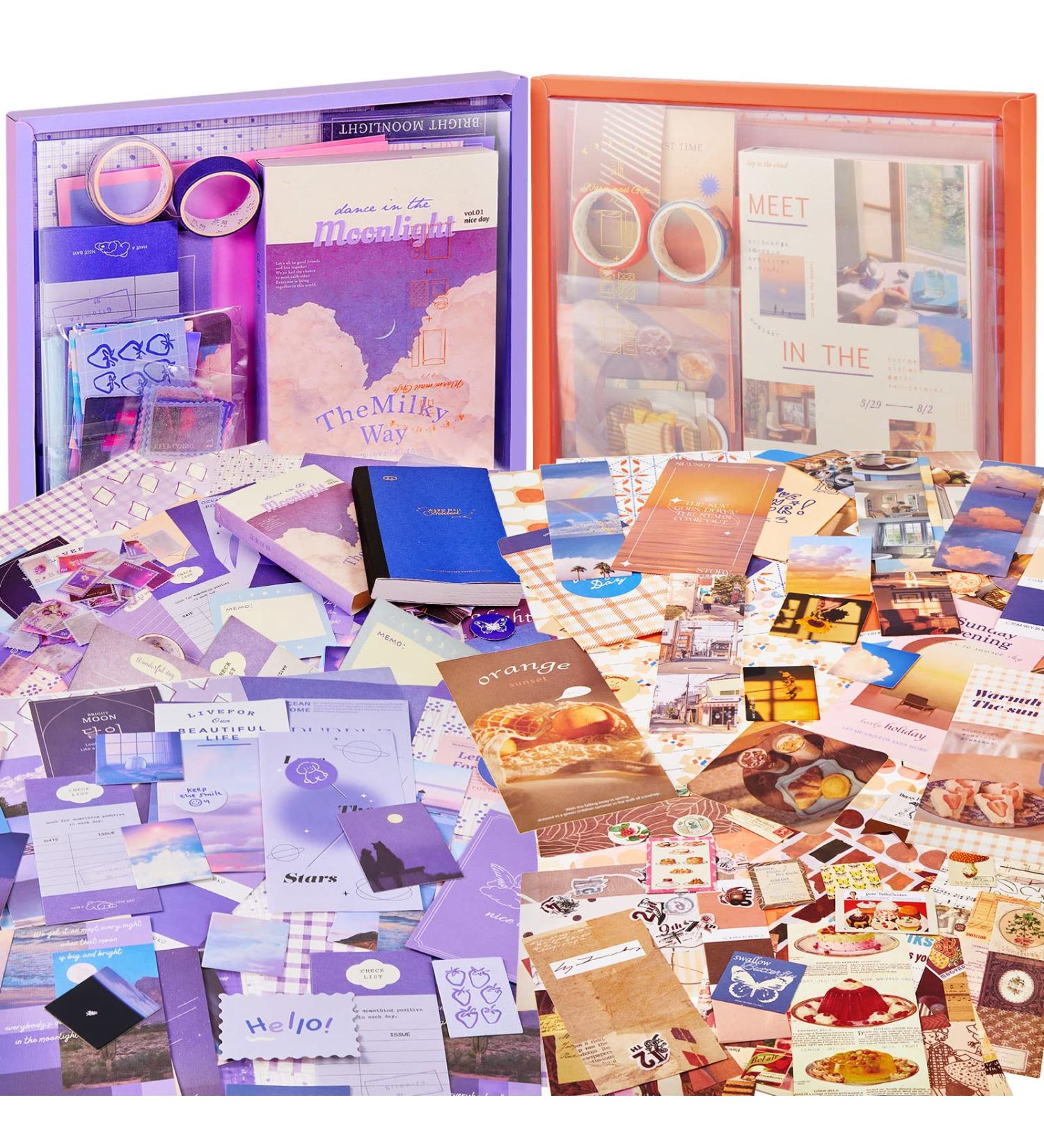 Henoyso 694 Pcs Vintage Aesthetic Scrapbook Kit - Moonlight Sunset Theme | Art Journaling Supplies for Adults, Teens, and Kids - Buy Online on GoSupps.com
