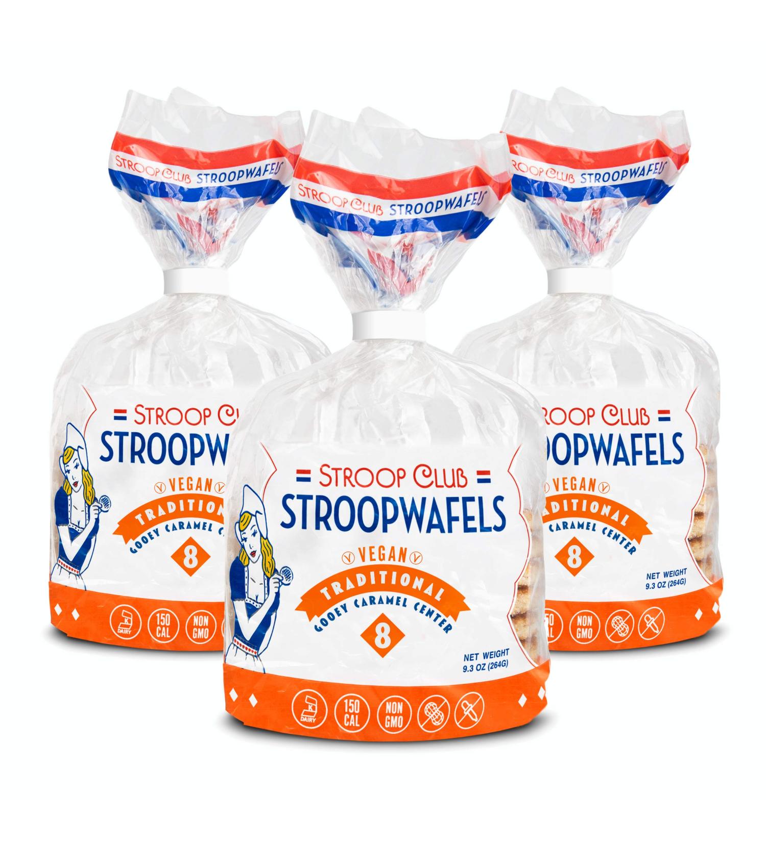 Stroop Club Authentic Vegan Stroopwafel with Dutch Caramel Center Filling - Breakfast Waffle - Coffee Snacks - 8 Sweet Stroop Waffles per Bag - Pack of 3 (24 Wafels Total) 9.3 Ounce (Pack of 3) - Buy Online on GoSupps.com