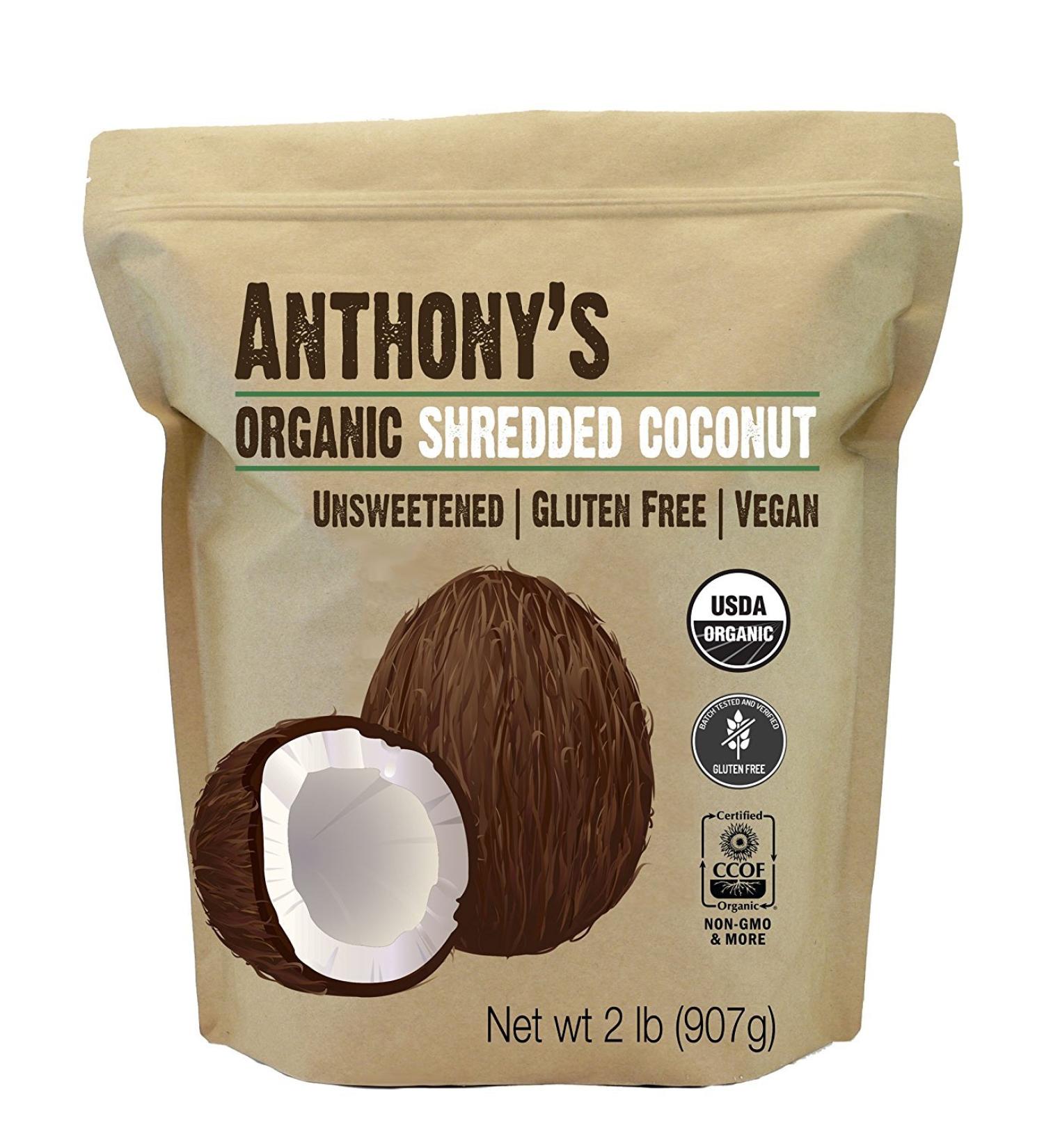 Anthony's Organic Unsweetened Shredded Coconut - 2lb | Gluten Free, Non GMO, Vegan, Keto Friendly - Buy Online on GoSupps.com