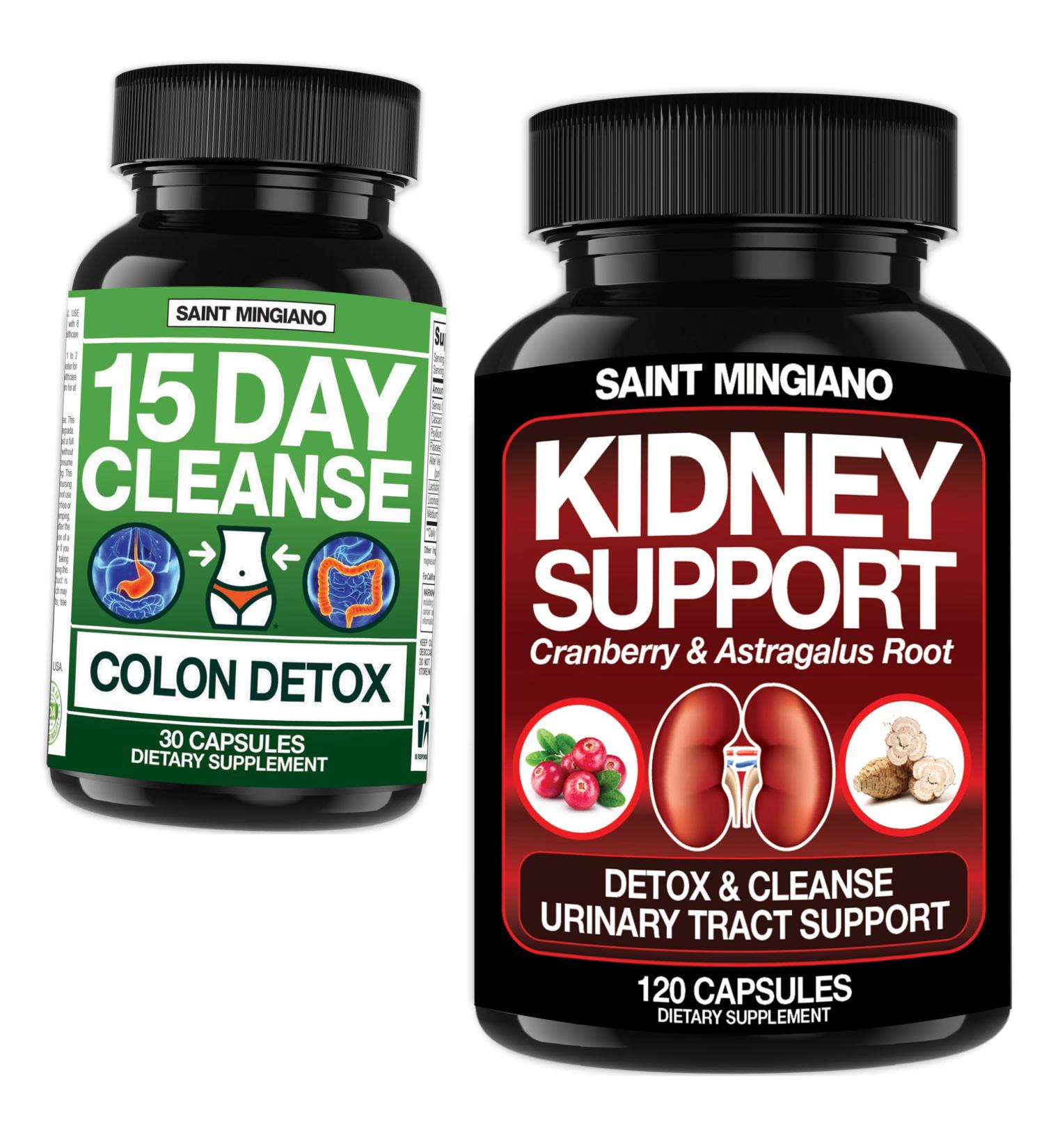 Saint Mingiano Kidney Support Cleanse Detox & Repair 120 Caps - Together with - 15 Day Cleanse | Colon Detox with Natural Laxative - Buy Online on GoSupps.com