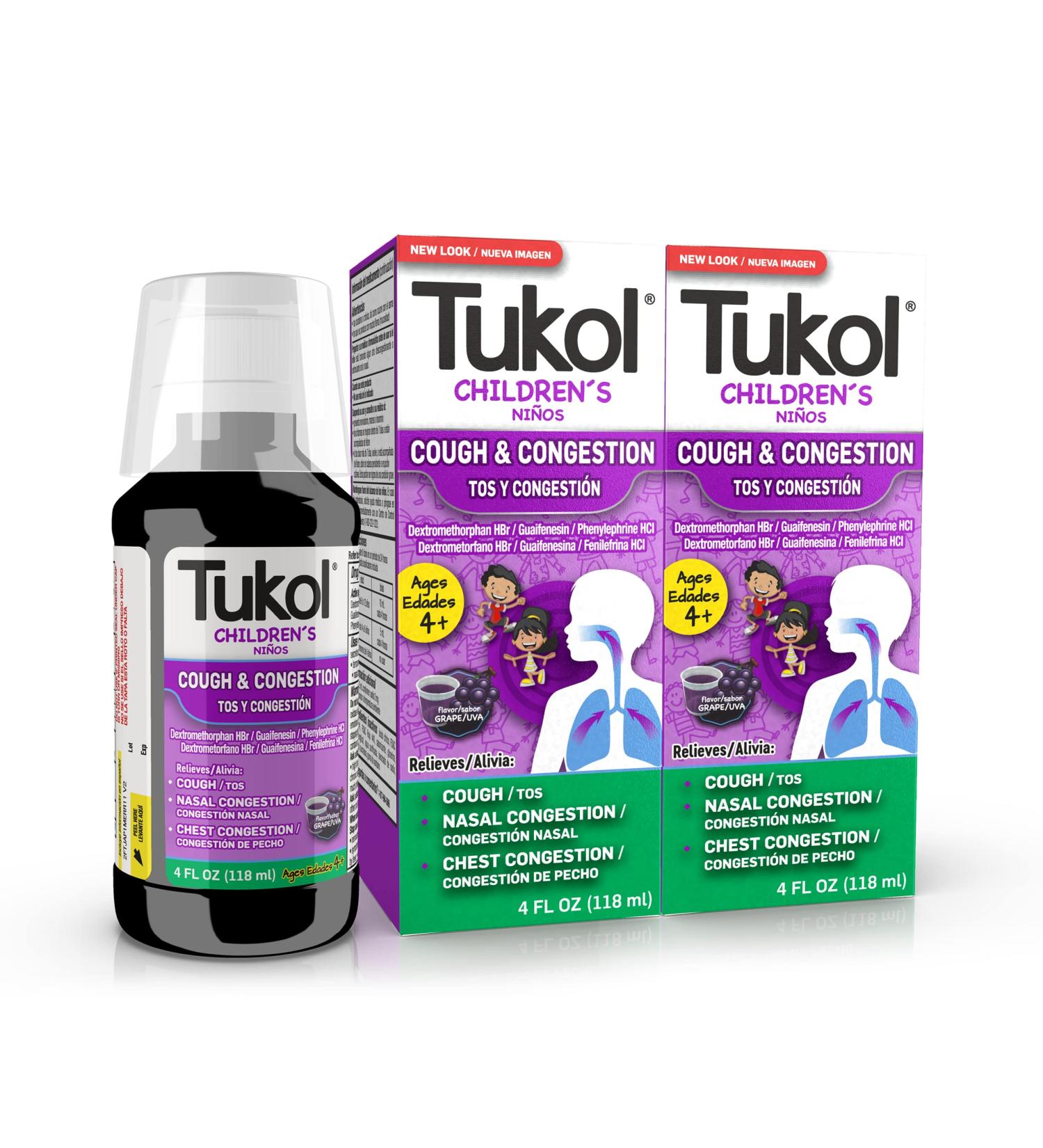 TUKOL Children's Cough & Cold Medicine - Fast Acting Nasal Decongestant Cough Suppressant & Chest Relief Syrup (Pack of 2) - Non-Drowsy 4 Fl Oz - Buy Online on GoSupps.com