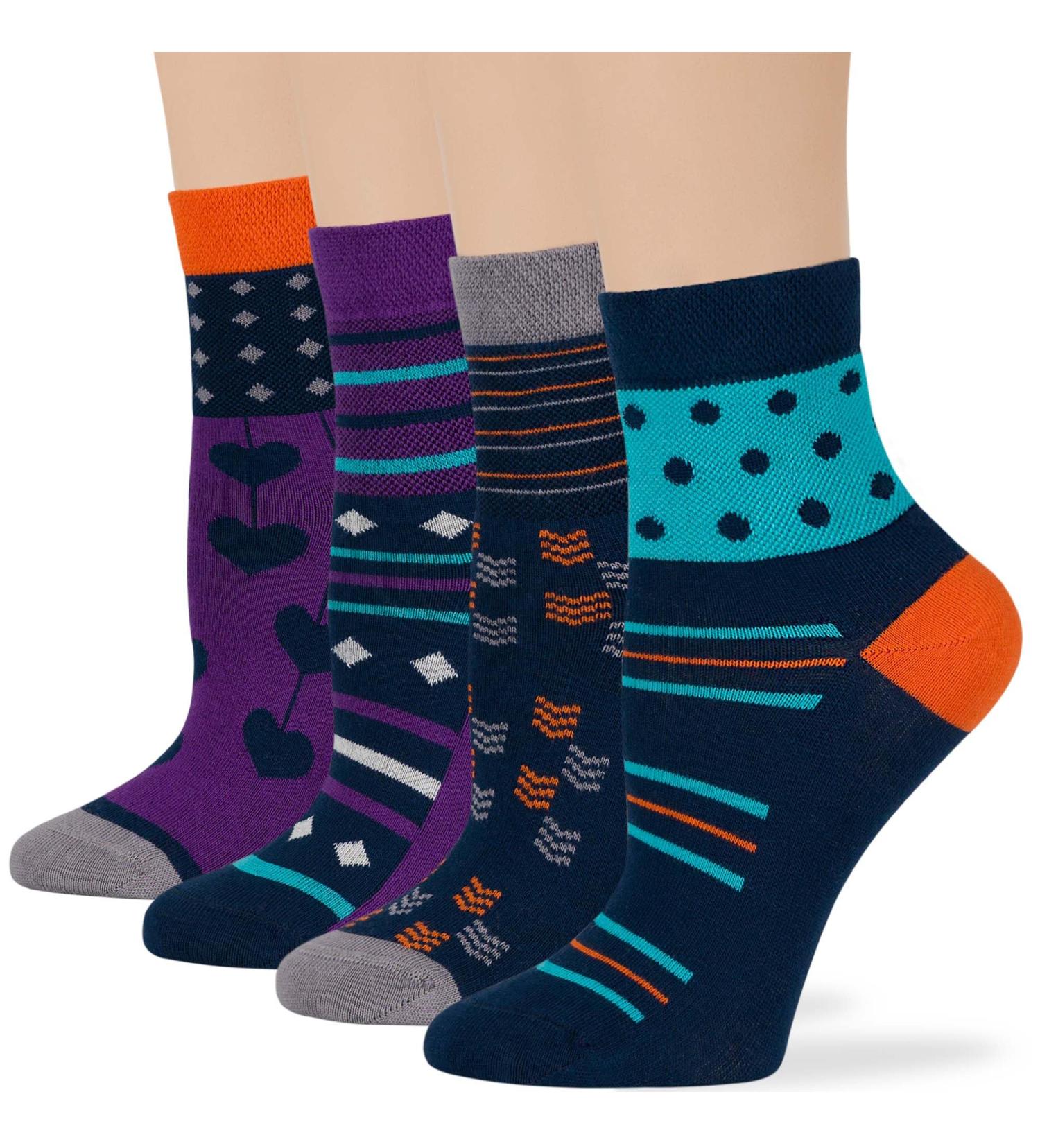 Buy Women's Cotton Diabetic Quarter Socks 4 Pack Seamless Polka Dot & Heart Design Size 10-12 Large Dark Navy Purple Grey Blue Orange International Shipping Available - Buy Online on GoSupps.com