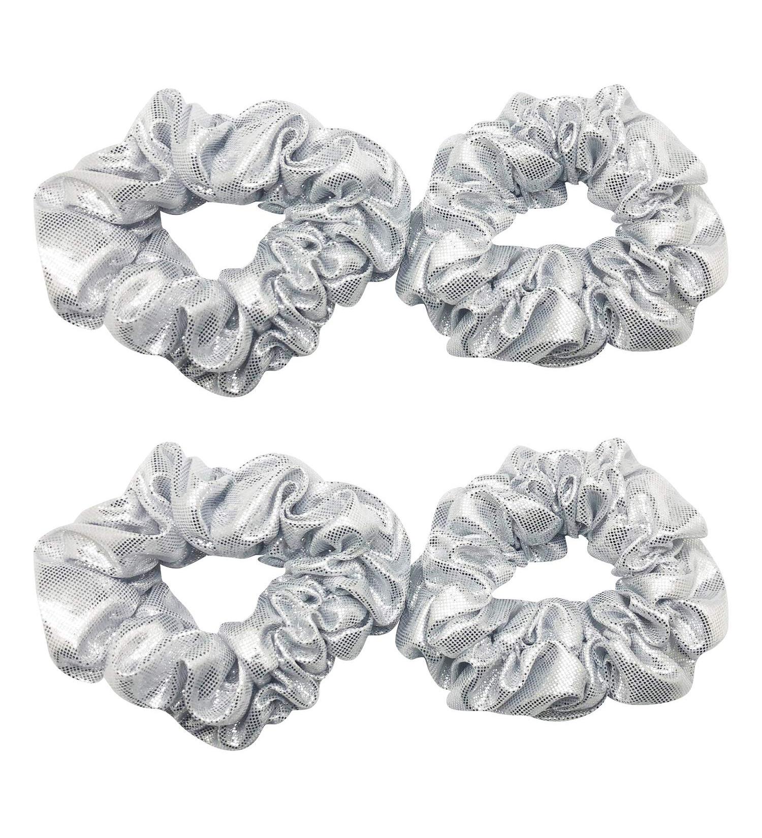 4 Pack Metallic Slap Bracelet Hair Scrunchies - Silver Ponytail Holder for School Performance and Parties - Buy Online on GoSupps.com