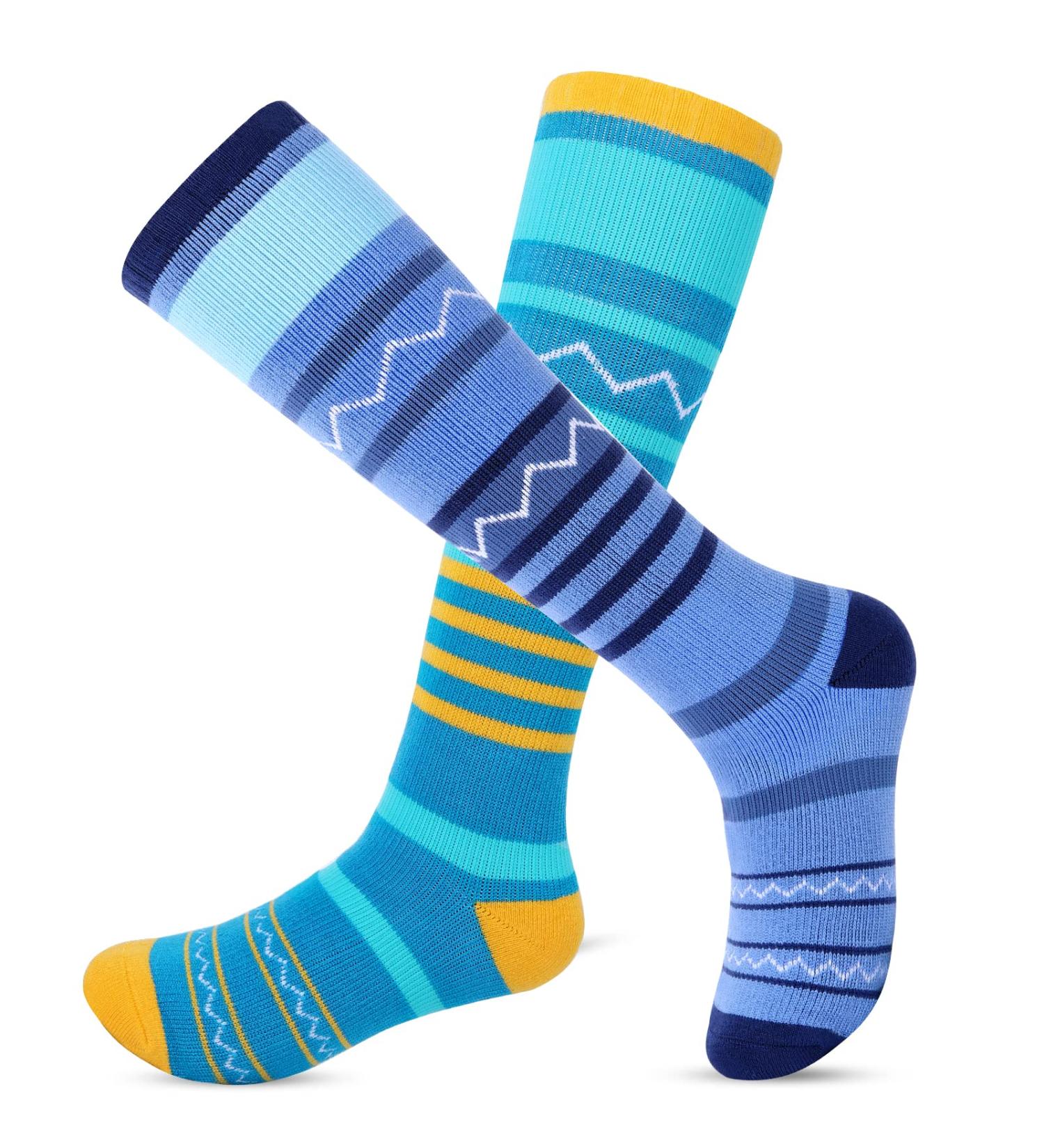 Children's Ski Socks - 2 Pairs Knee Socks for Boys & Girls | Warm Thermal Winter Sports Socks (Sizes 26-34) - Blue & Light Blue - Buy Online on GoSupps.com