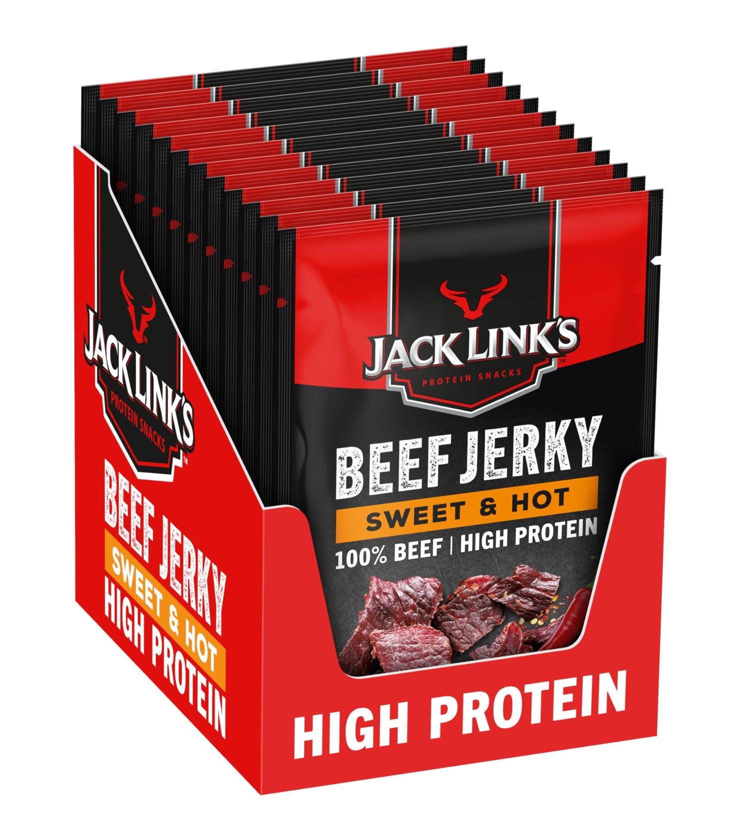 Jack Link's Beef Jerky Sweet & Hot - 12 Pack (12 x 25g) | High Protein Dried Meat Snack - International Shipping Available - Buy Online on GoSupps.com