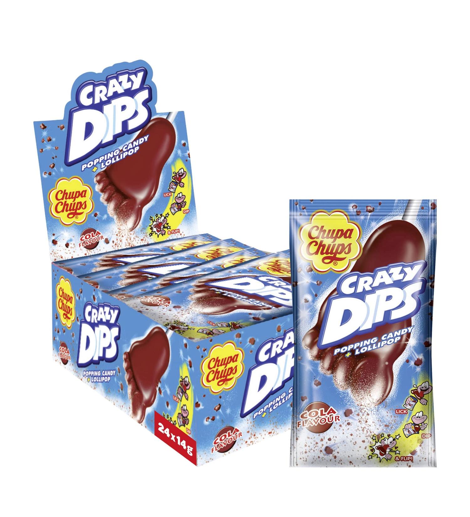 Chupa Chups Crazy Dips Cola - 24 Pack Foot-Shaped Lollipops with Crackling Effect & Cola Flavor - Buy Online on GoSupps.com