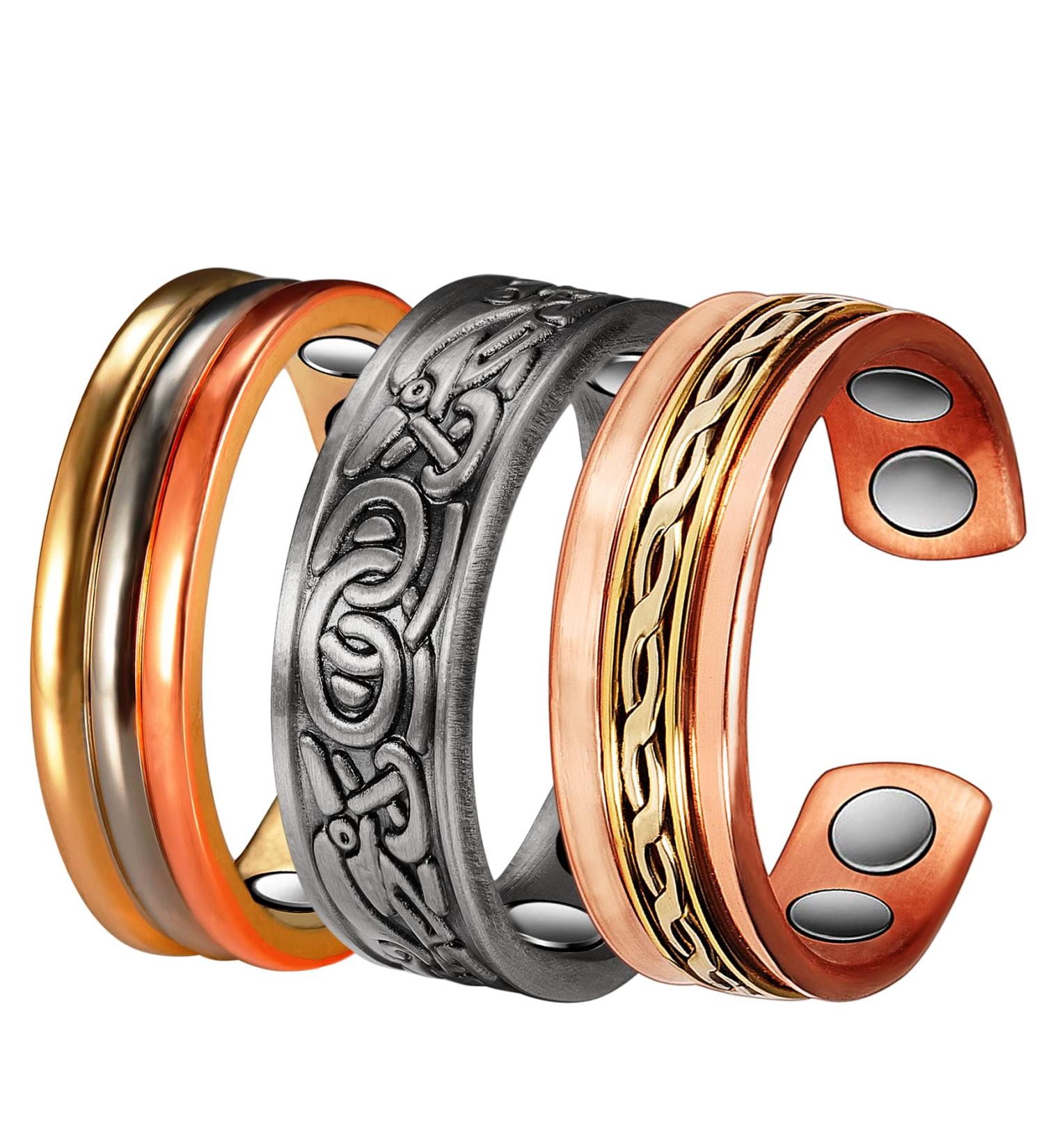Yinox Magnetic Therapy Ring for Arthritis | 99.9% Pure Copper - 3 Pieces for Men & Women | Eases Carpal Tunnel & Joint Pain - 57.5 mm - Buy Online on GoSupps.com
