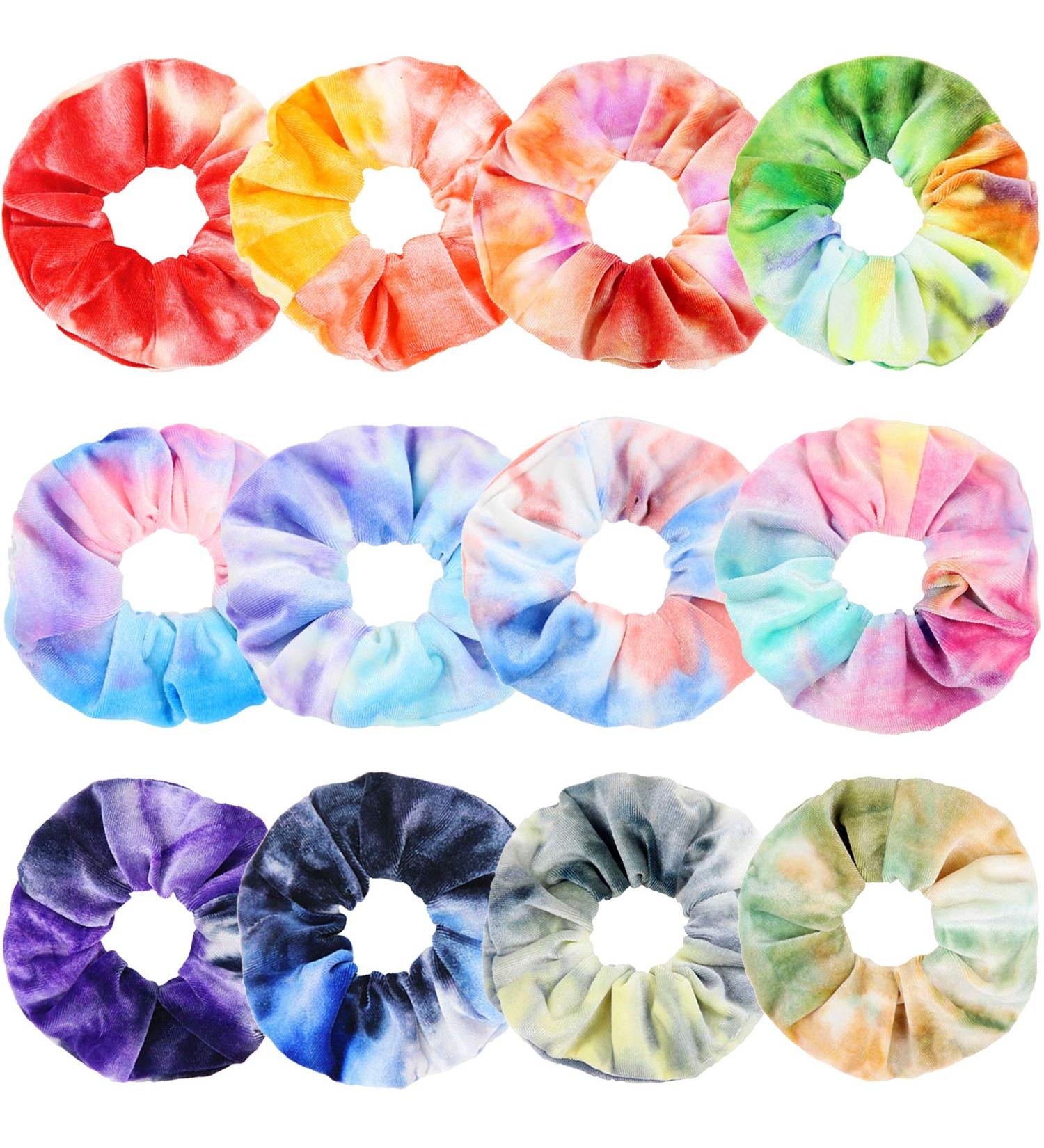 IVARYSS Tie Dye Velvet Scrunchies 12 Pcs Set - Cute Rainbow Ponytail Holders for Girls and Women - Buy Online on GoSupps.com