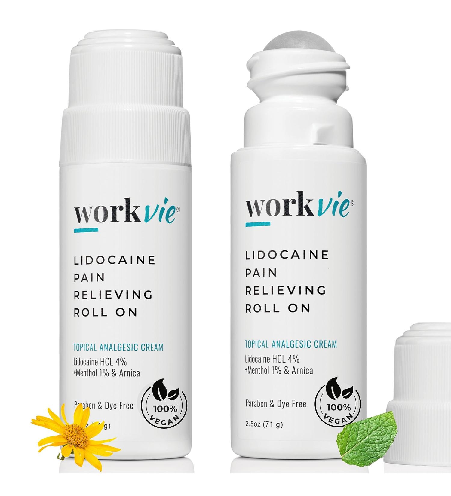 Workvie Lidocaine Roll On Pain Relief Cream 2pk Maximum Strength - Arnica Menthol Aloe Vera - Soothing Relief for Muscles and Joints - Sensitive Skin Friendly - Buy Online on GoSupps.com
