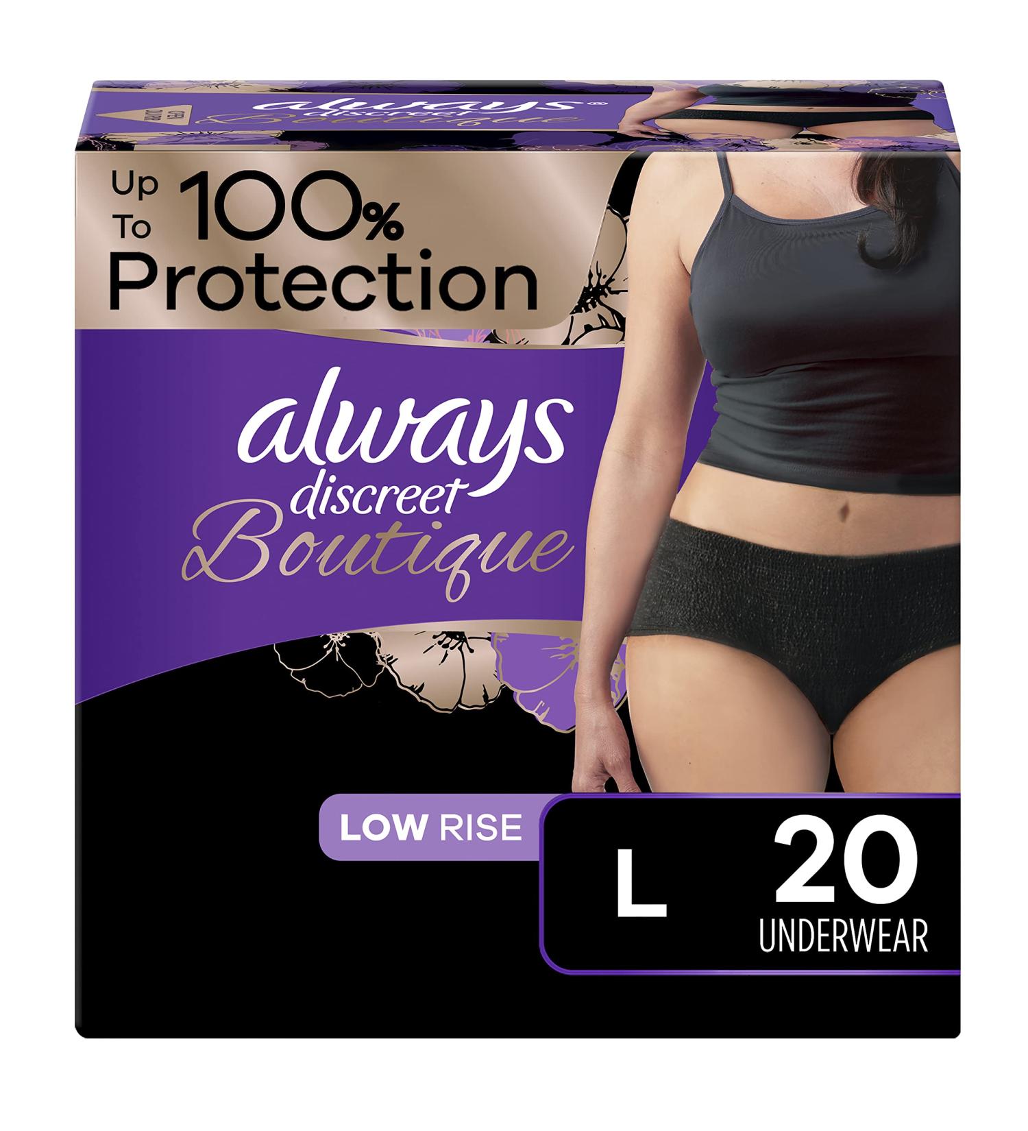 Always Discreet Boutique Incontinence & Postpartum Underwear, Large, Black - 20 Count - Buy Online on GoSupps.com