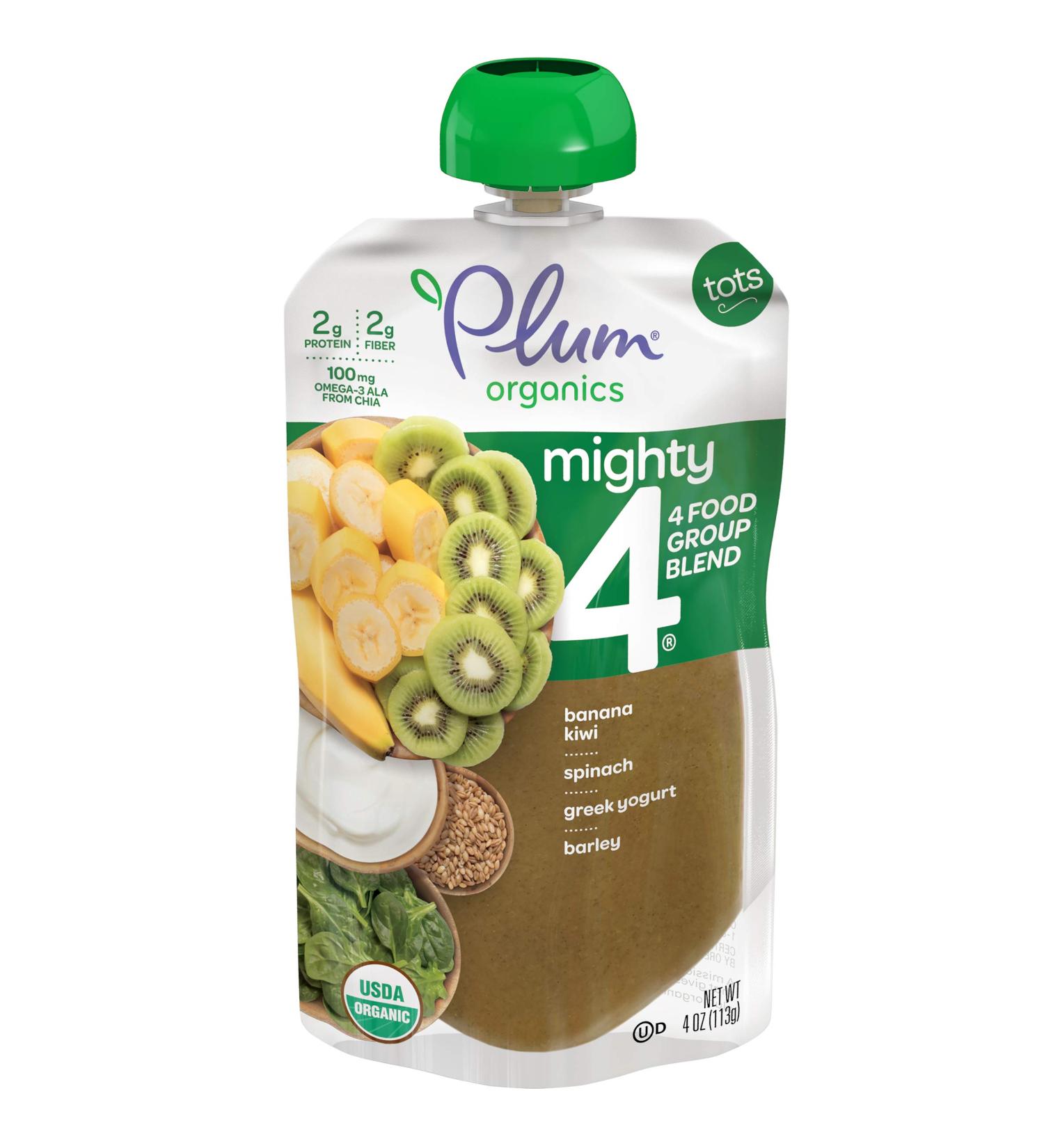 Plum Organics Mighty 4 Baby Food Pouch - Banana Kiwi Spinach Greek Yogurt & Barley - 4oz (6 Pack) - Organic Squeeze Food for Babies, Kids, Toddlers - Buy Online on GoSupps.com
