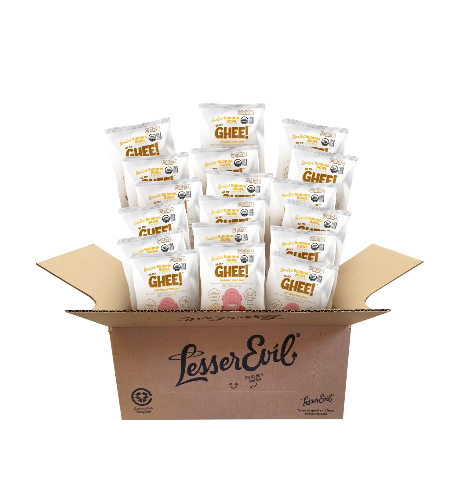 LesserEvil Organic Popcorn - Oh My Ghee! 0.88oz (18 Count) | Healthy Snack - Buy Online on GoSupps.com