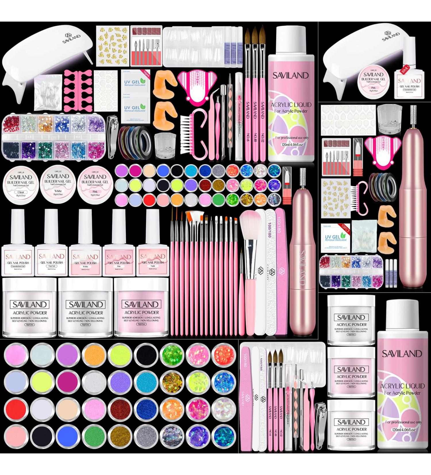 Saviland Acrylic Nail Kit Complete Acrylic Set with Powder Liquid Builder Gel Electric Nail Drill & Nail Art Tools for Home & Salon Use - Buy Online on GoSupps.com