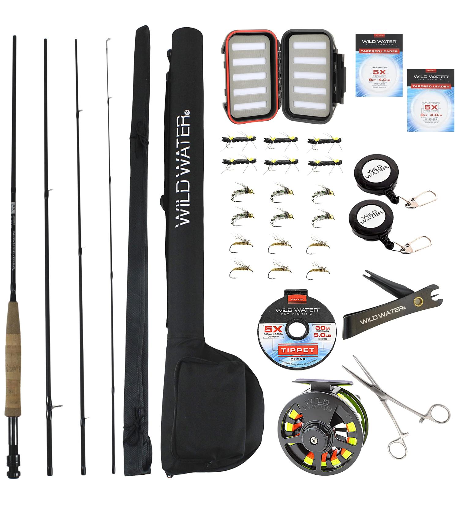 Wild Water Deluxe Fly Fishing Combo Starter Kit - 5/6 Weight 9ft Graphite Rod, Accessories, Aluminum Reel, Carrying Case | Fly Box & Fishing Flies - Buy Online on GoSupps.com