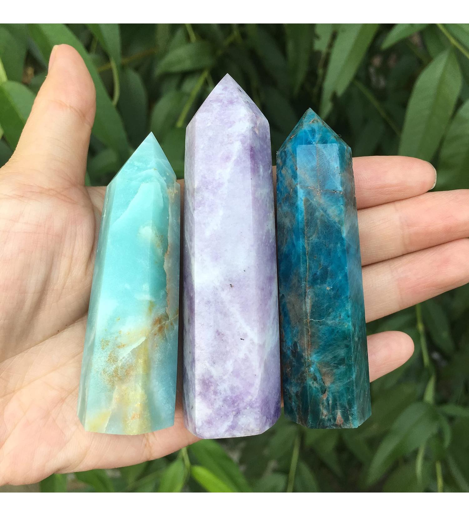 3PCS Natural Gemstones Apatite Minerals Caribbean Ore Raw Original Stones Carved Tower Crystal Point Wand Decoration Stone Mineral Specimen - Buy Online on GoSupps.com