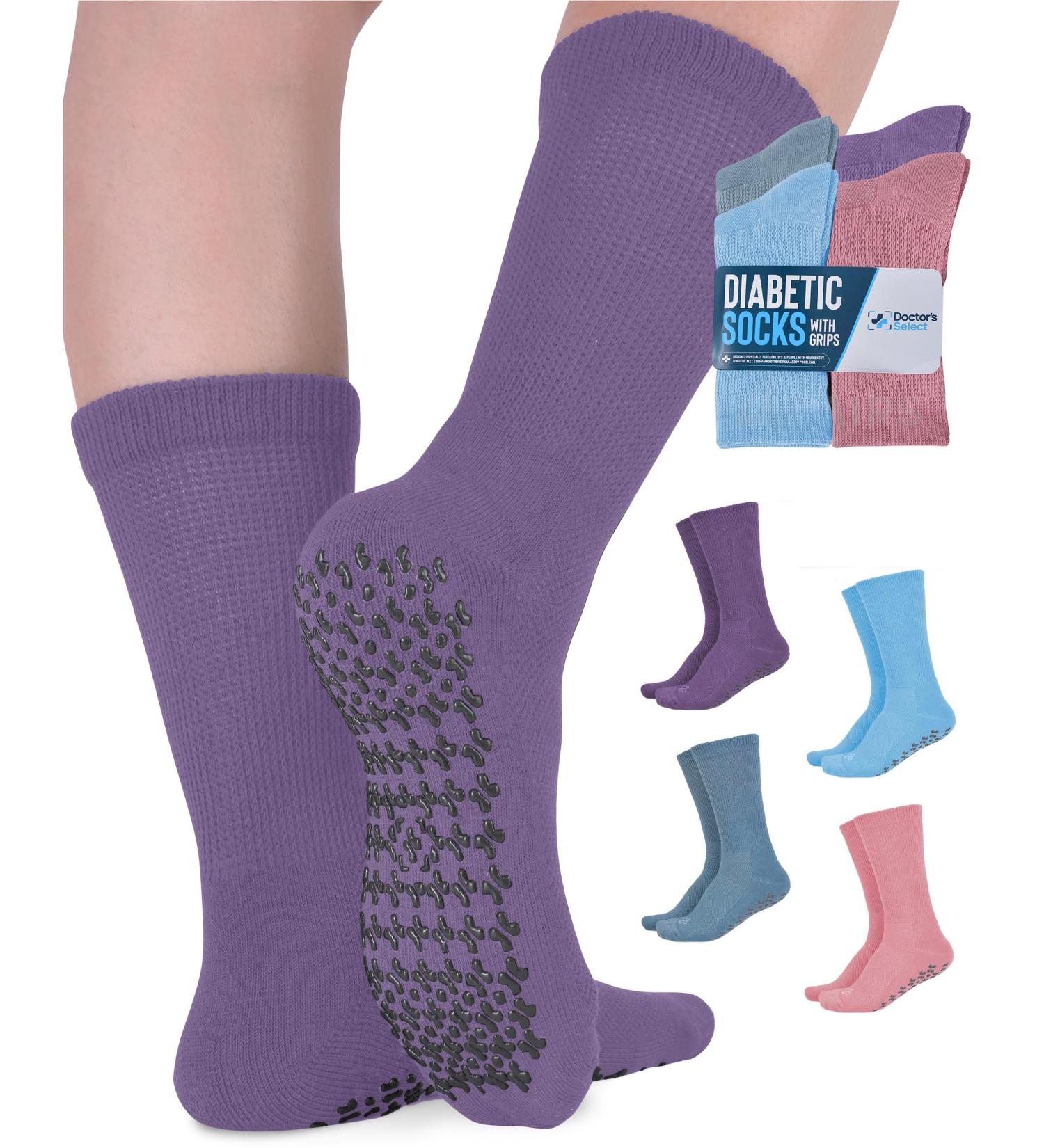 Diabetic Socks 4 Pairs Non-Binding for Women & Men - Gripper Non-Slip Medium Light Blue Purple Pink - Buy Online on GoSupps.com