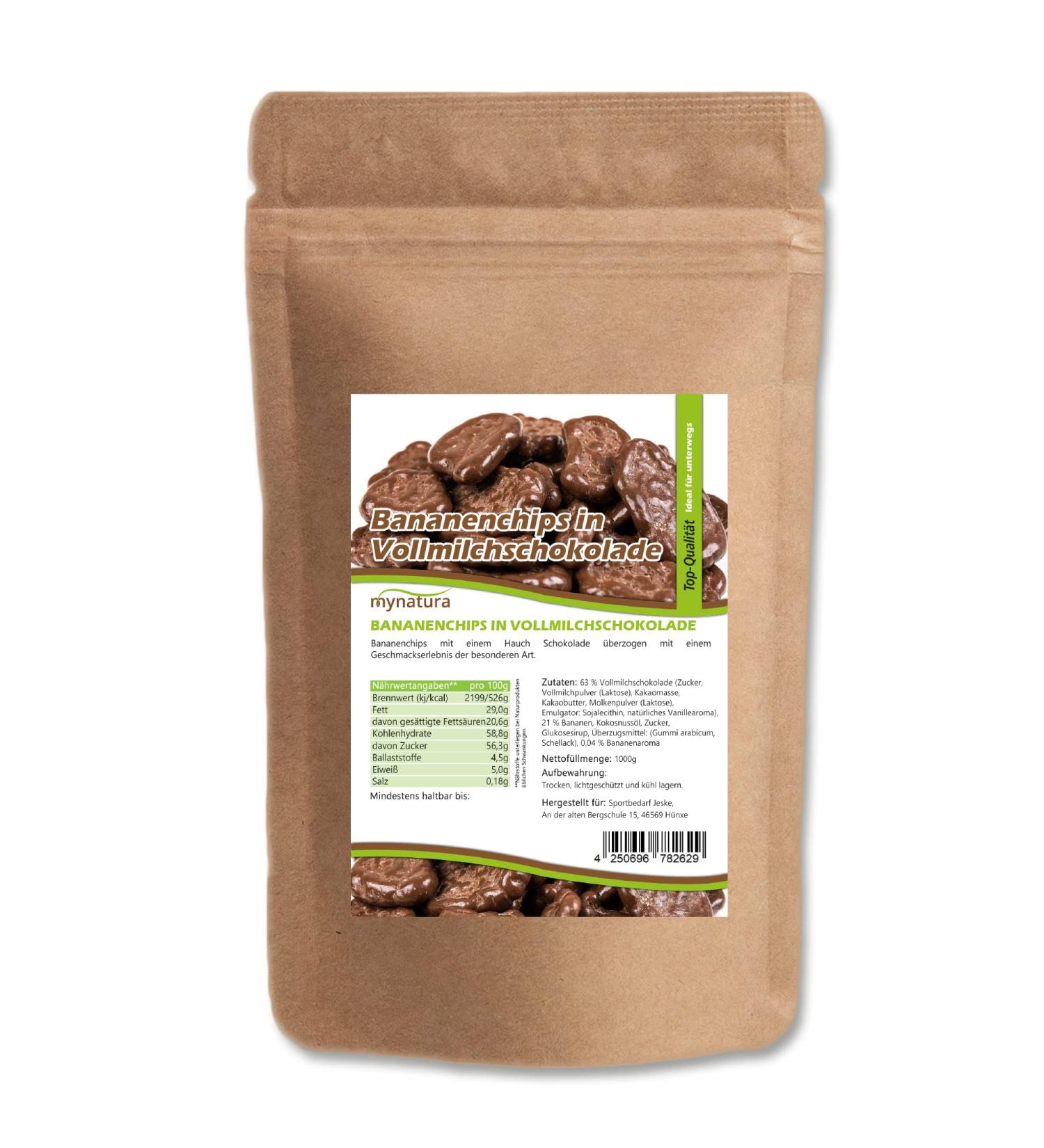  mynatura Mynatura Banana Flakes coated in whole milk chocolate | Chocolate | Banana | Snack | Topping | Candy | In a bag (3 x 1000 g) - Buy Online on GoSupps.com