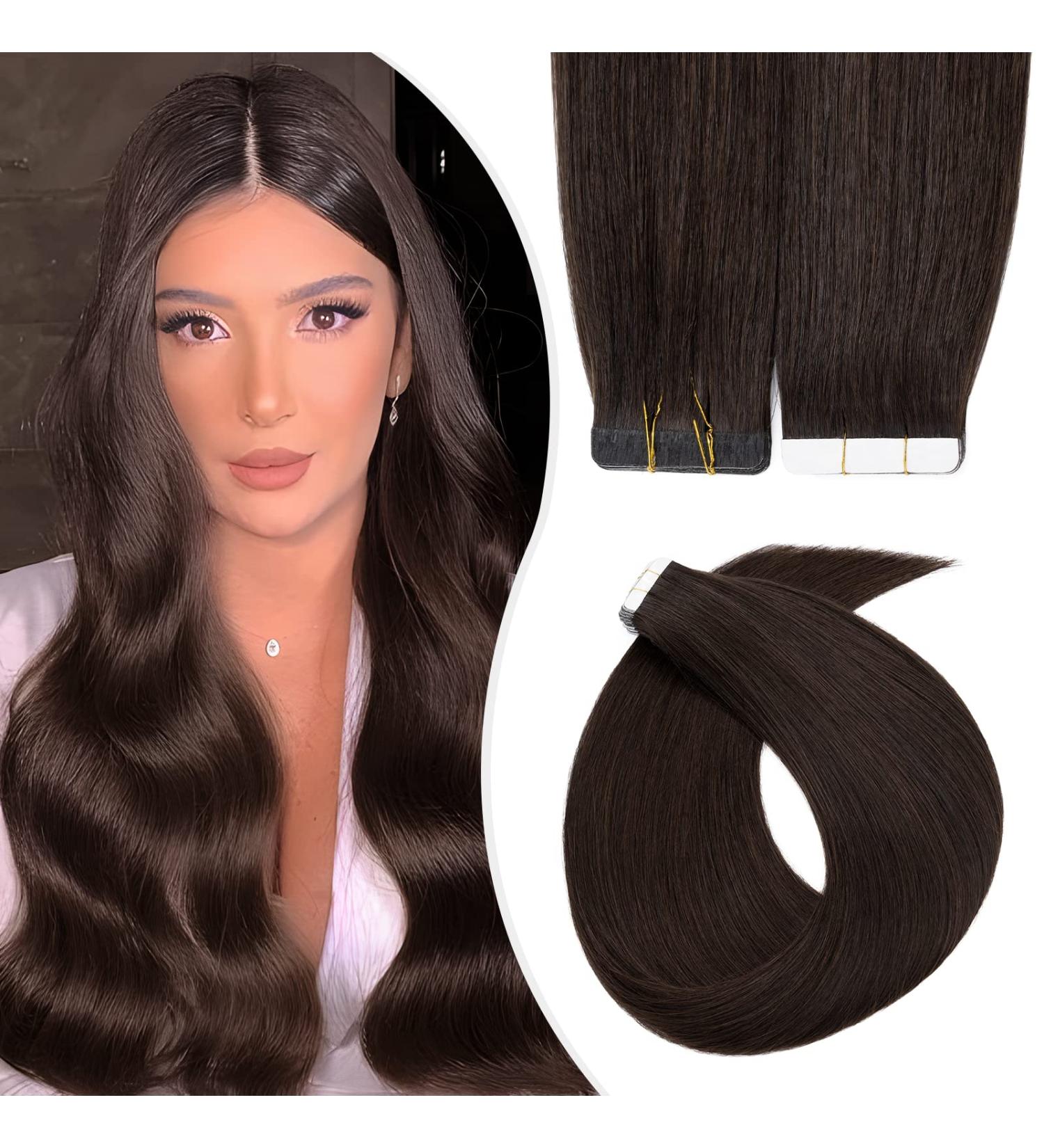 Elailite Tape Extensions - Real Hair Hairpiece 40cm 30g Straight Remy Dark Brown #02 20 Pieces - International Shipping Available - Buy Online on GoSupps.com