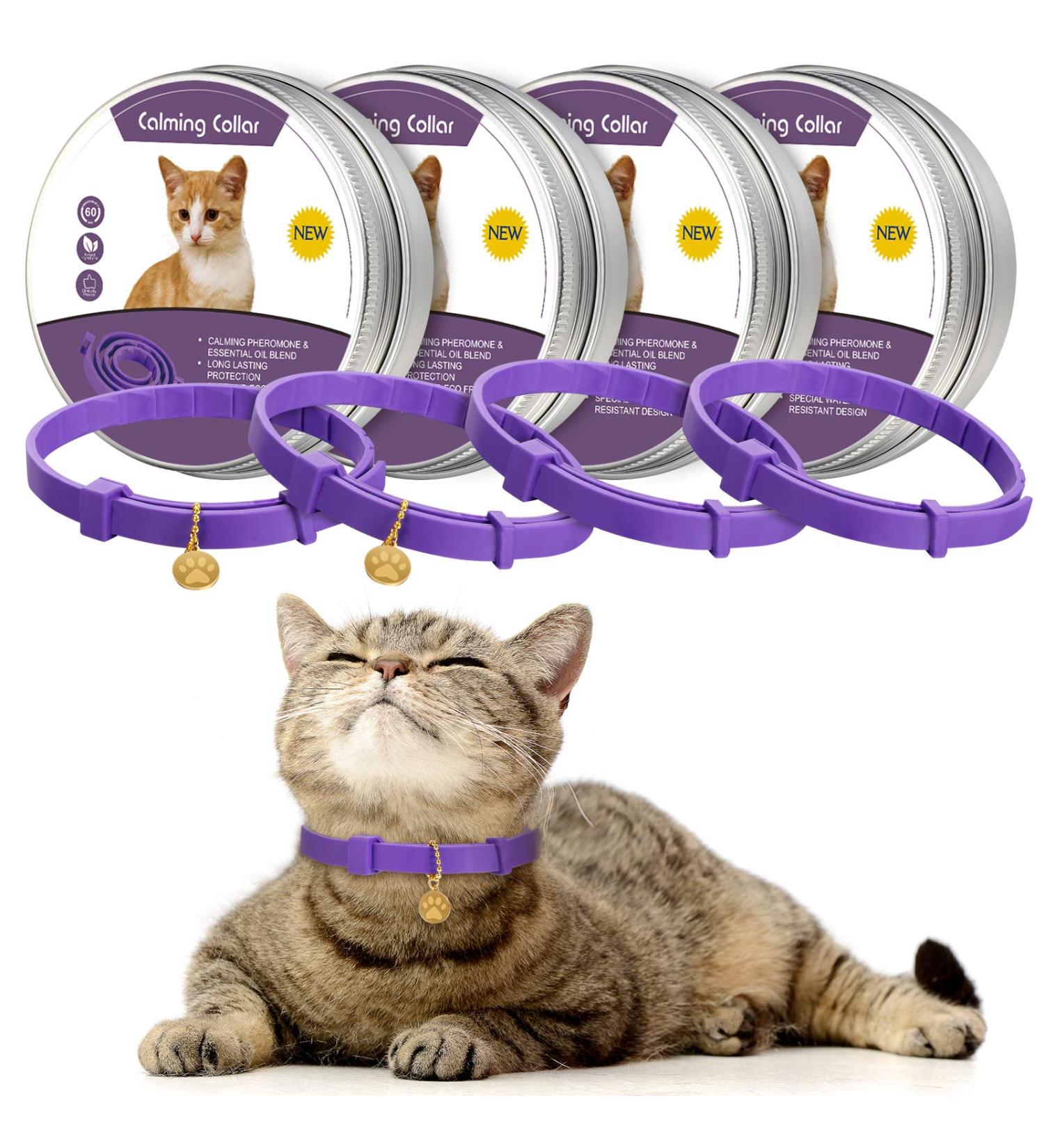 4 Pcs Lavender Scent Calming Cat Collar Set | Adjustable & Relaxing for Cats and Puppies | Reduce Stress & Anxiety | Up to 15 Inches | Purple & Gold - Buy Online on GoSupps.com