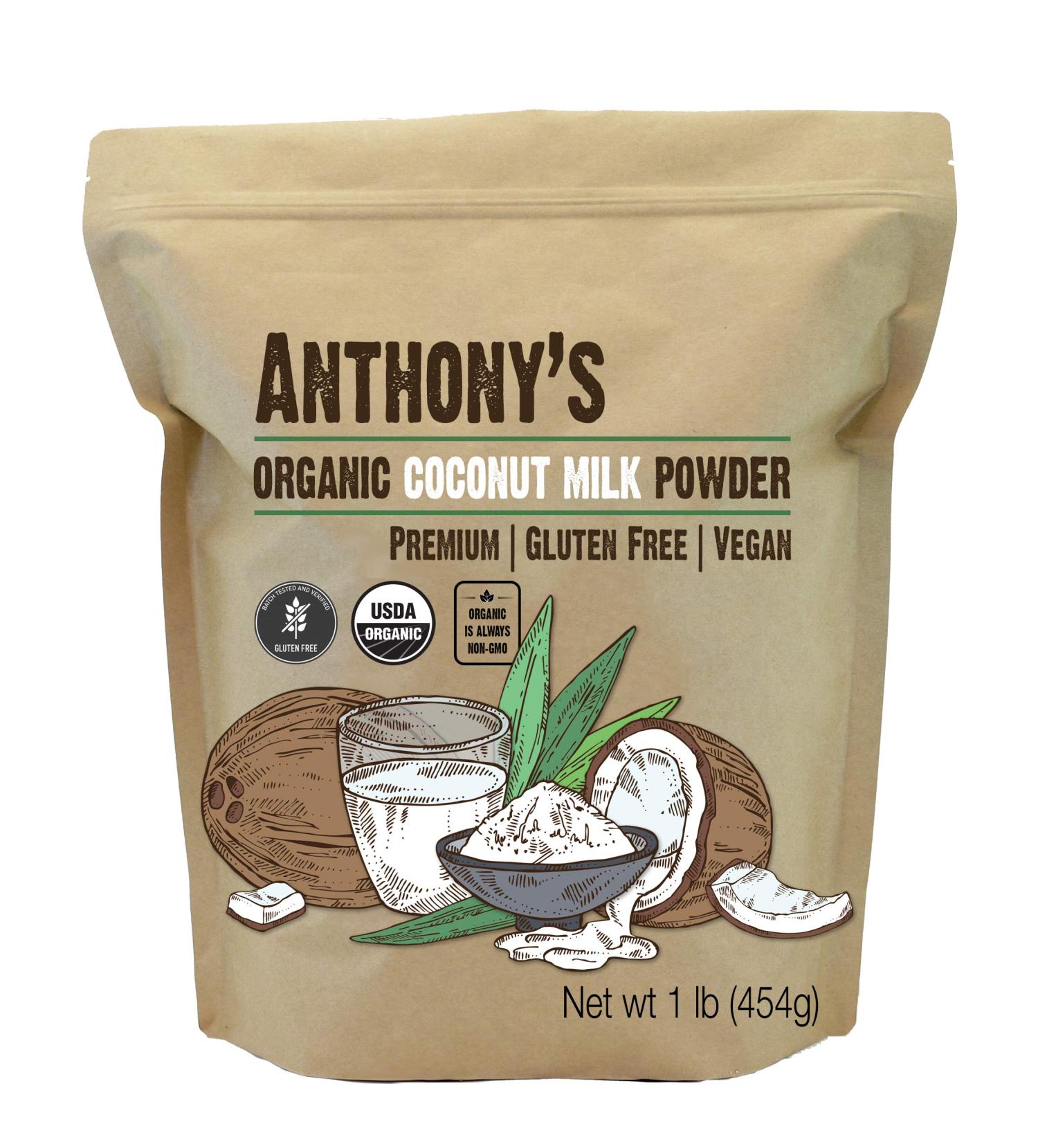 Anthony's Organic Coconut Milk Powder 1 lb - Gluten Free, Vegan, Dairy Free, Keto Friendly Creamer - Buy Online on GoSupps.com