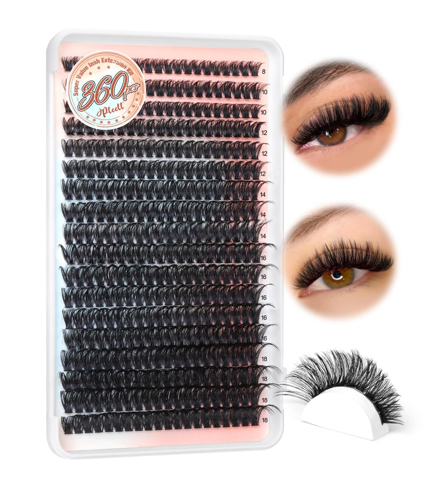 Shop 360Pcs Individual Lash Clusters | Thick Fluffy 80D D Curl Mink Eyelash Extensions - Pleell - Buy Online on GoSupps.com