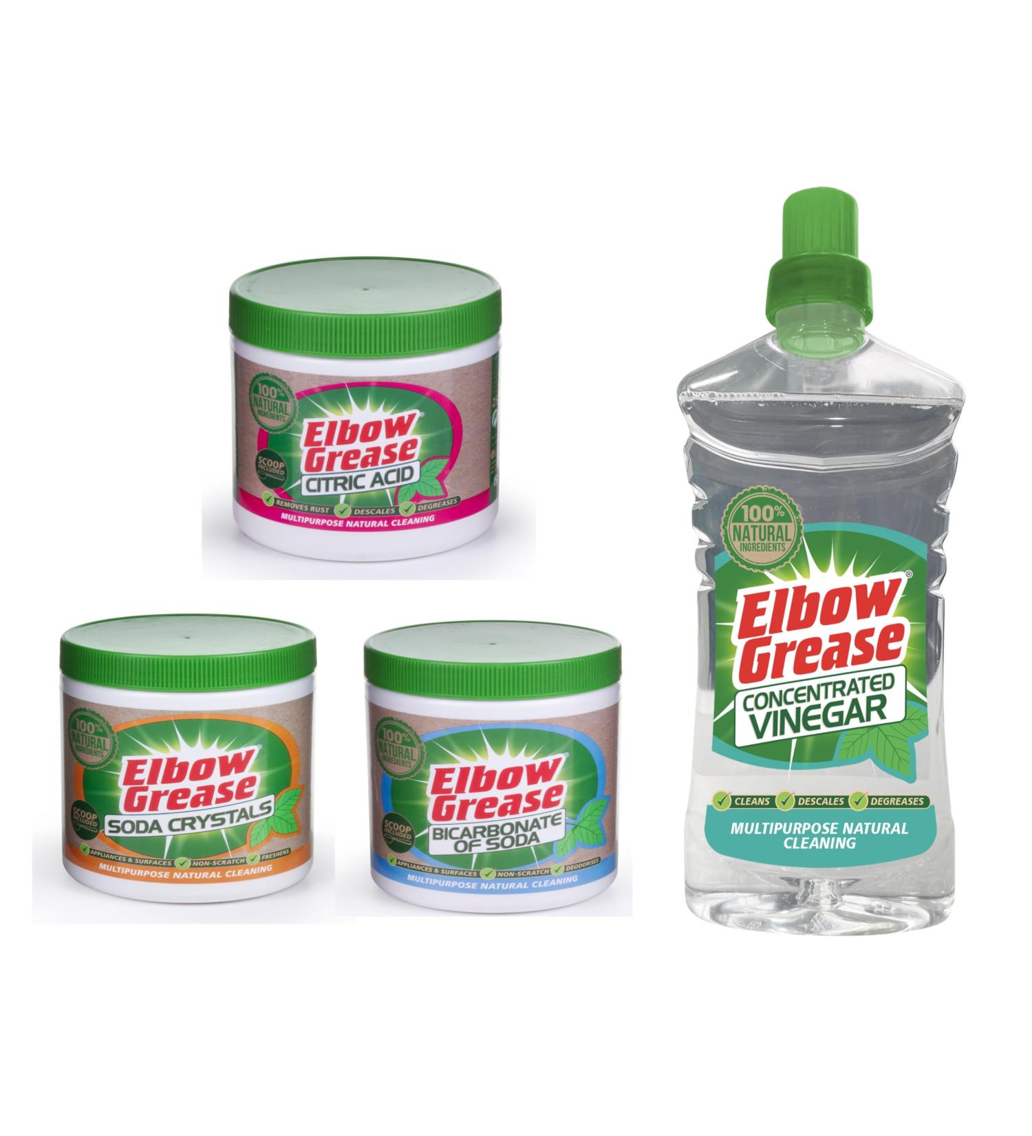 4 Pack Includes - Concentrated Vinegar 750ml - Citric Acid 250g - Soda Crystal 500g - Bicarbonate of Soda 500g - Multipurpose Natural Cleaners Deep Cleaning