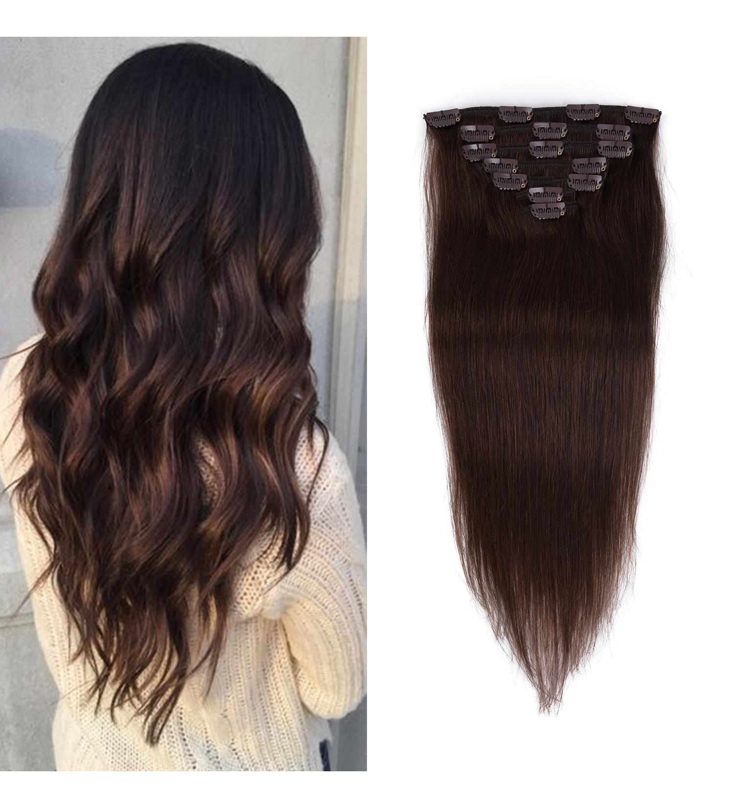 14 Clip in Hair Extensions Real Human Hair - Dark Brown #2, 100% Remy Human Hair - 70g 7pcs 16 Clips - 14 Inch - Pack of 7 - Women's Hair Extensions - Buy Online on GoSupps.com