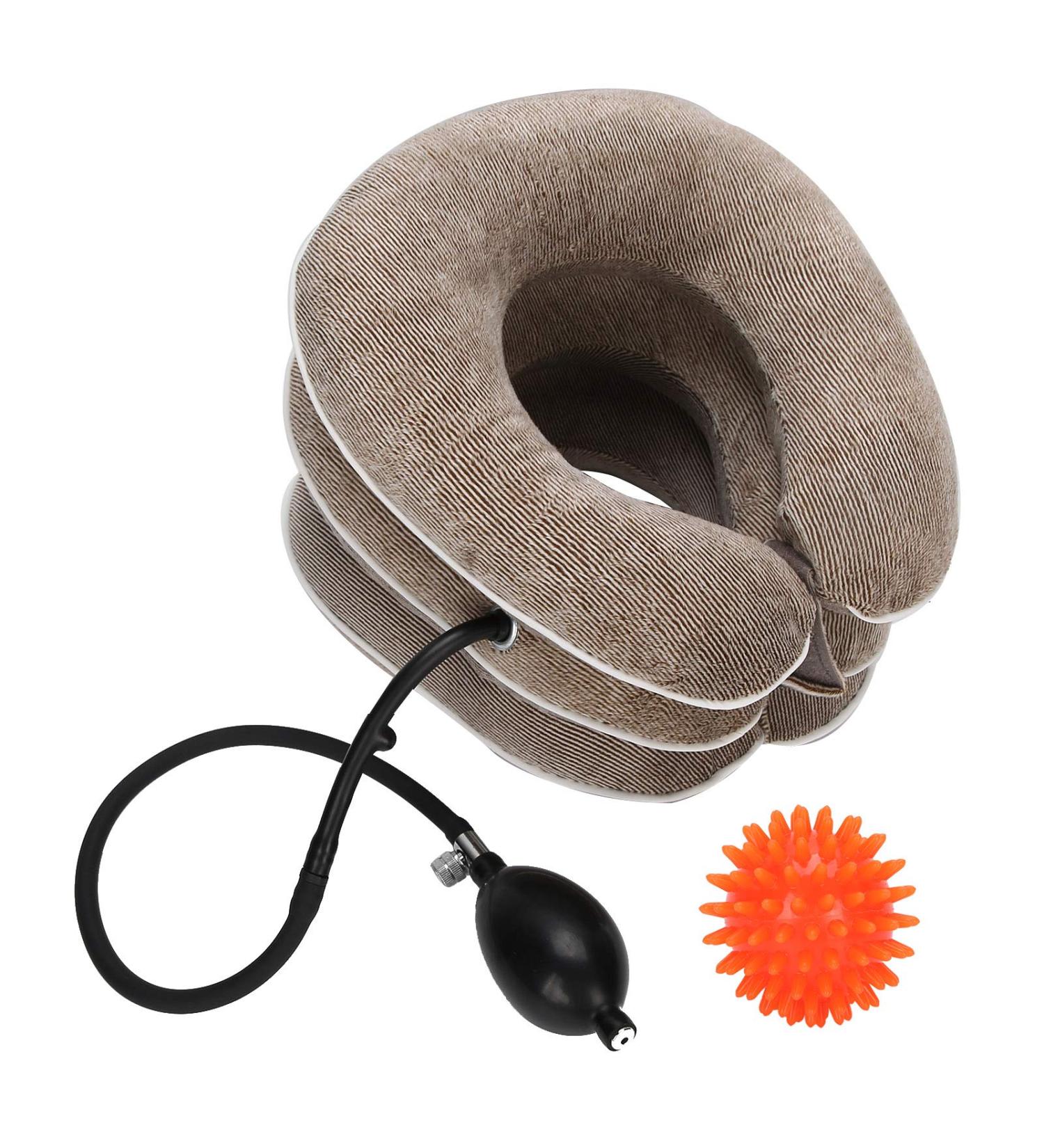 Buy Inflatable Neck Ruff with Massage Ball Set - Neck Support Traction Device for Adults - Ultimate Comfort & Relief (Brown) - Buy Online on GoSupps.com