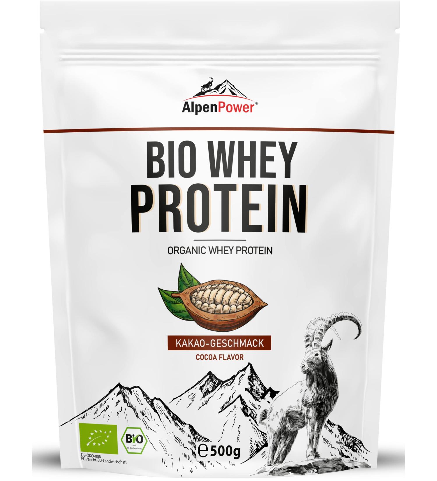 Alpenpower Bio Whey Protein Cocoa 500g | 100% Natural & Additive-Free | Premium Organic CFM Protein Powder from Alpine Milk - Buy Online on GoSupps.com