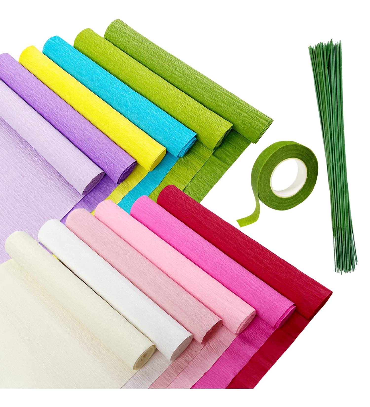 Cieovo Crepe Paper Flower DIY Kit - 12 Rolls Rainbow Bright Colors Crepe Paper Rolls for Wedding & Party Decor - Includes Floral Tape and Iron Wire - Buy Online on GoSupps.com