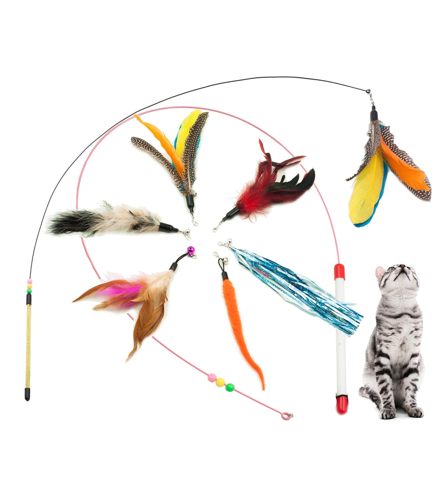 Fashion's Talk Kitten Feather Teaser Wand Cat Toy with Replacement Pack - Set of 2 Wands + Feather Replacement Pack - Buy Online on GoSupps.com