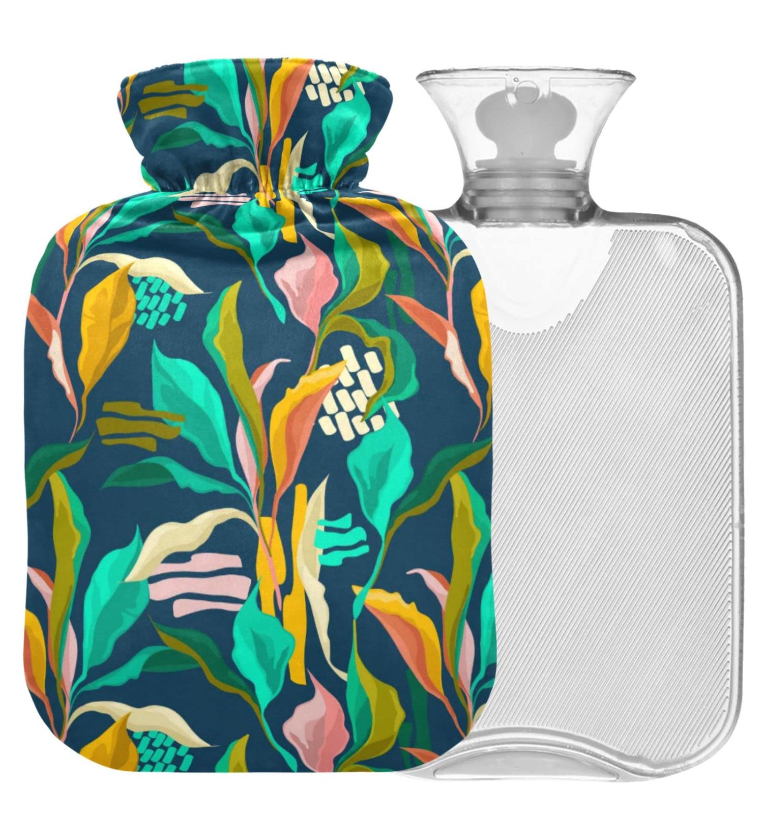 NAANLE Tropical Leaves Hot Water Bottle - 1L Transparent Heat Bottle for Back Pain Relief & Cold Therapy | Ideal Hand/Foot Warmer - Buy Online on GoSupps.com