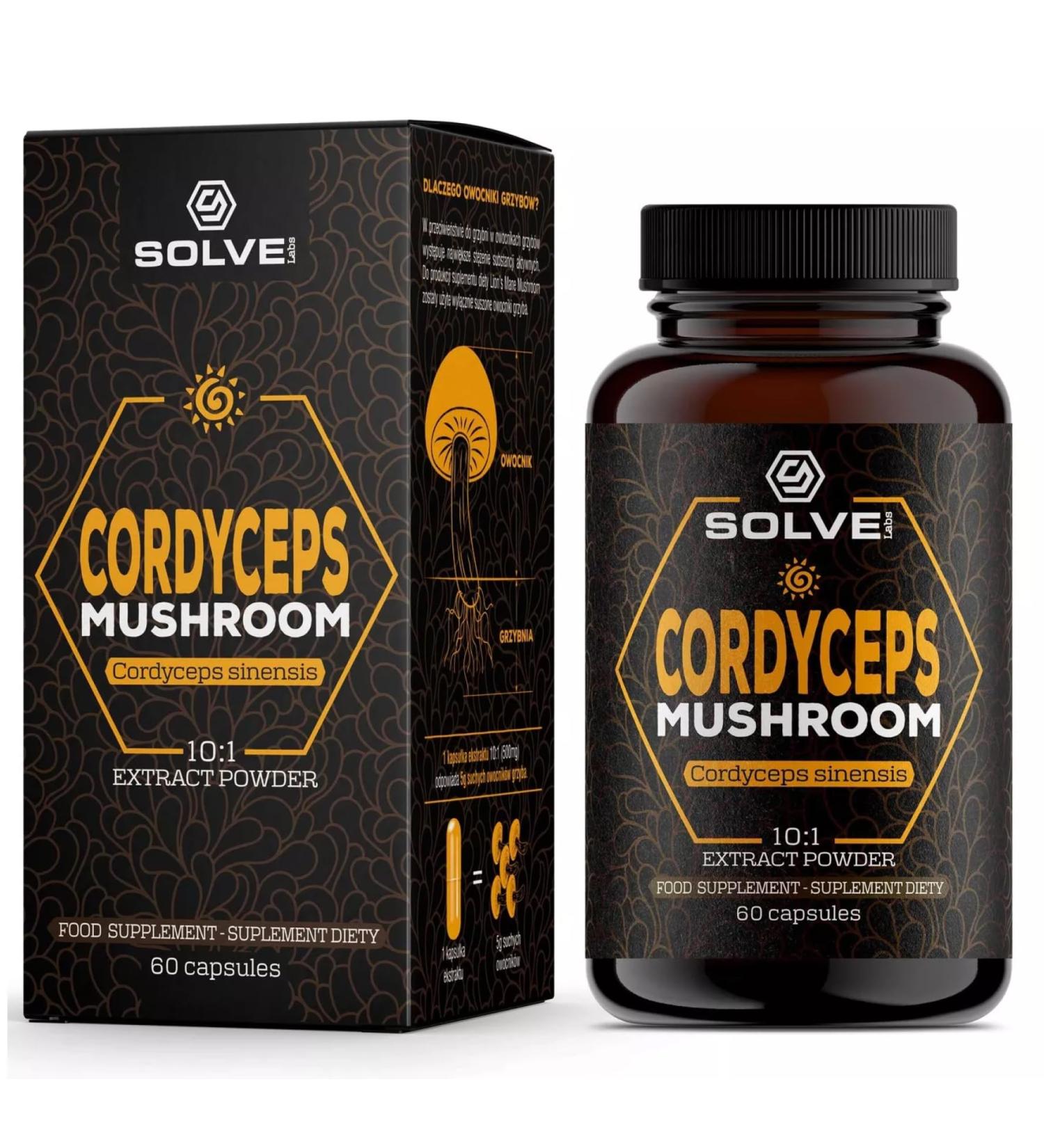 SOLVE Labs Premium Vegan & Kosher Cordyceps Capsules 43% Beta Glucans Extract 10:1 Zero Fillers and Additives 30g 60 Capsules 1 Month Supply - Buy Online on GoSupps.com