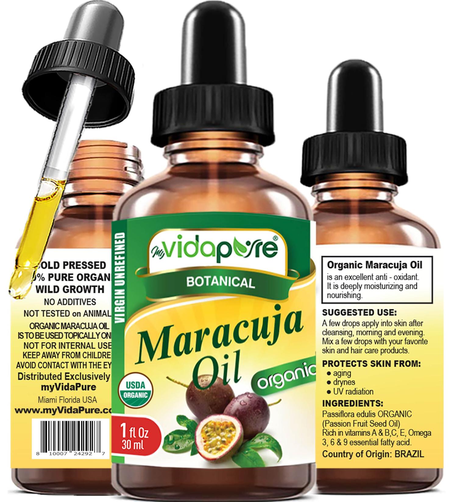 MYVIDAPURE Organic MARACUJA OIL Passion Fruit Certified Organic 100% Natural, Pure WILD GROWTH VIRGIN UNREFINED Brazilian for Skin, Face, Hair, Lip and Nail Care (1 Fl Oz) 1 Fl Oz (Pack of 1) - Buy Online on GoSupps.com