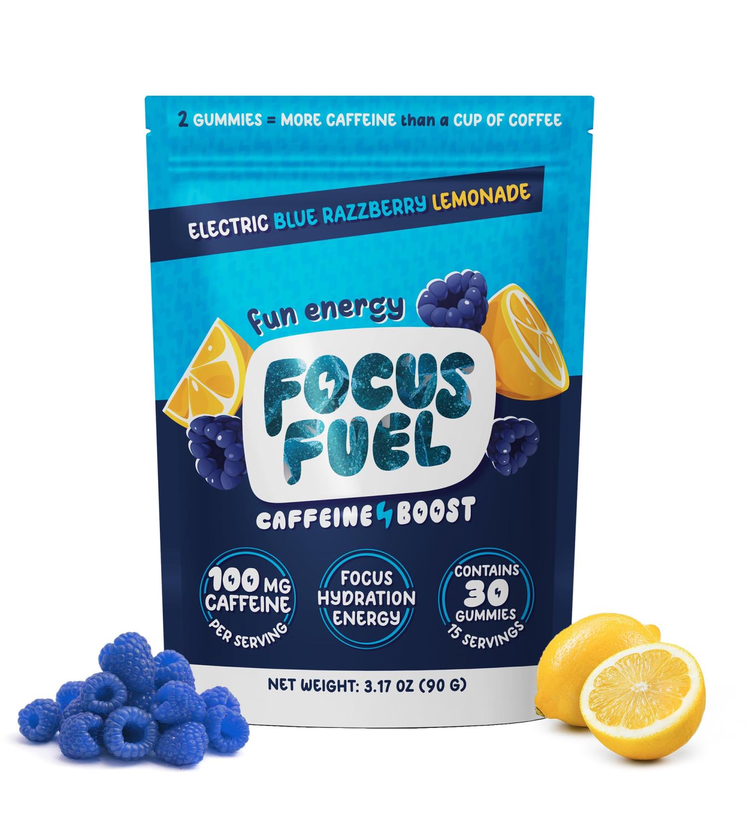 Energy Chews - All-Natural Focus & Energy Gummies with 100mg Caffeine | B12 Magnesium Electrolytes | Blue Razzberry Lemonade - 30 Chews - Buy Online on GoSupps.com