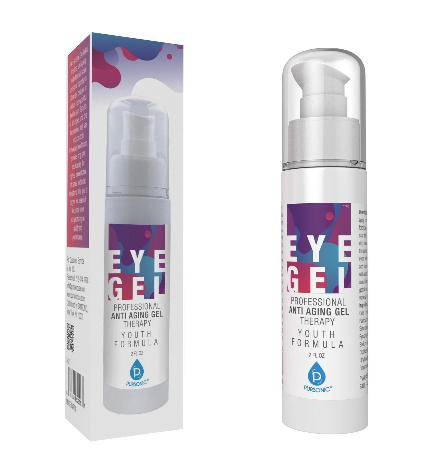 Pursonic Professional Anti Aging Eye Gel - 2 OZ Organic Formula for Dark Circles Puffiness & Wrinkles - Hyaluronic Acid for Men & Women - Buy Online on GoSupps.com